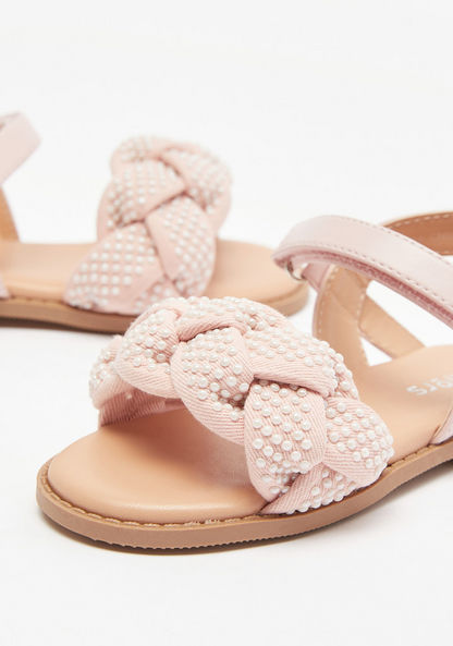 Juniors Embellished Braided Sandals with Hook and Loop Closure-Girl%27s Sandals-image-3