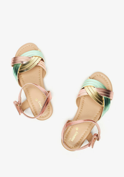 Little Missy Iridescent Slip-On Strap Sandals with Hook and Loop Closure