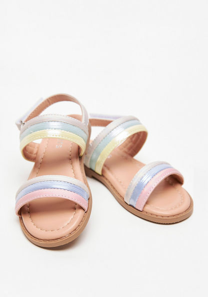 Juniors Stitch Detail Strap Sandals with Hook and Loop Closure-Girl%27s Sandals-image-3