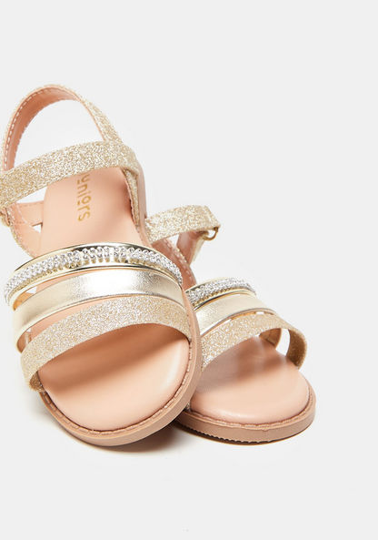 Juniors Embellished Strappy Sandals with Hook and Loop Closure-Girl%27s Sandals-image-3