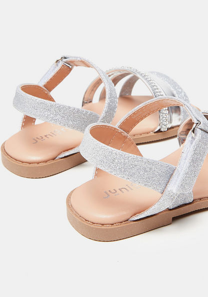 Juniors Embellished Strappy Sandals with Hook and Loop Closure-Girl%27s Sandals-image-2