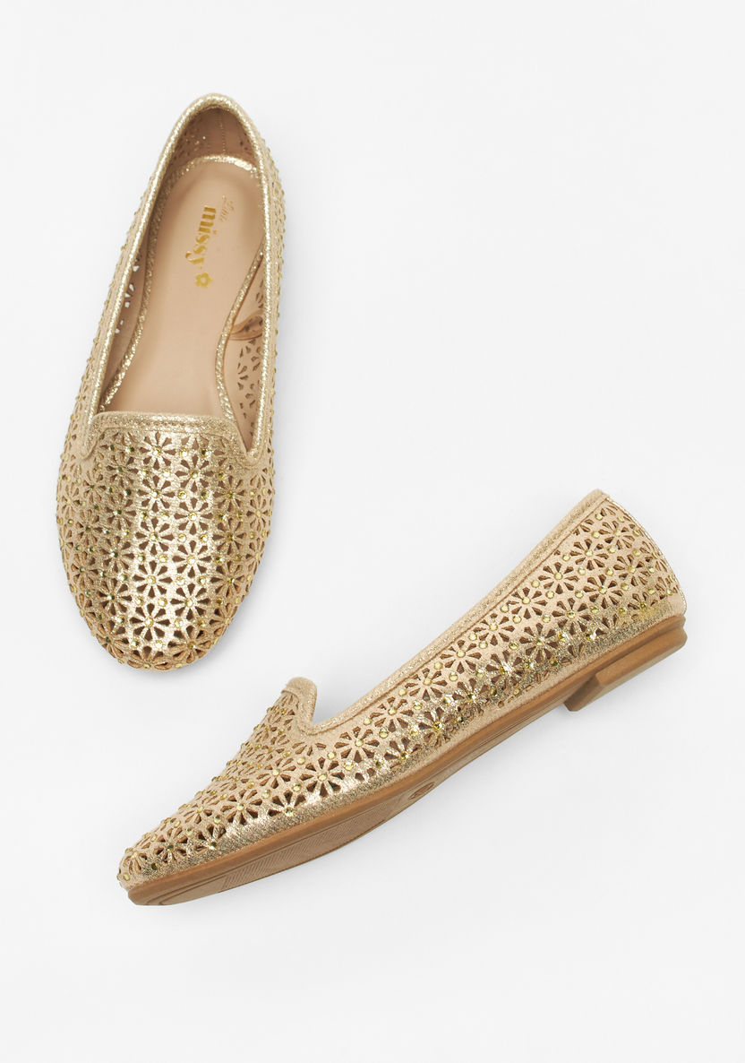 Little Missy Cutwork Detail Slip-On Round Toe Ballerina Shoes-Girl%27s Ballerinas-image-1