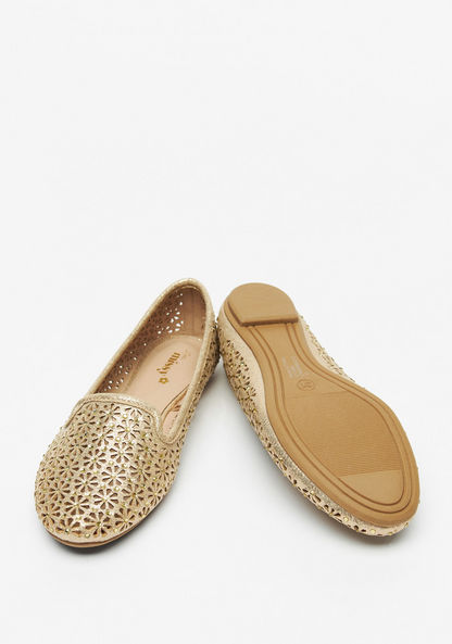 Little Missy Cutwork Detail Slip-On Round Toe Ballerina Shoes