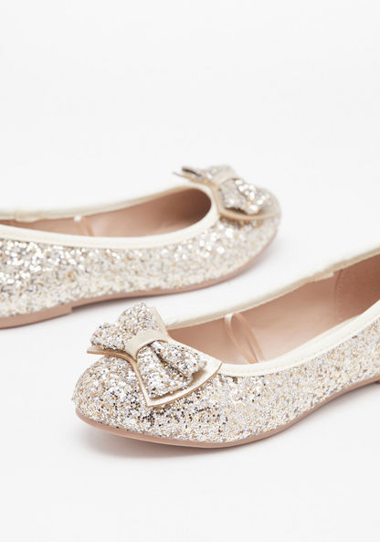 Little Missy Embellished Round Toe Ballerina Shoes with Bow Accent