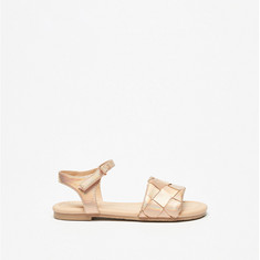 Little Missy Iridescent Weave Textured Sandals with Hook and Loop Closure