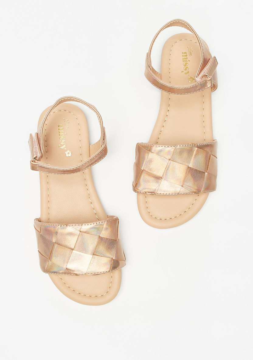 Little Missy Iridescent Weave Textured Sandals with Hook and Loop Closure-Girl%27s Sandals-image-1