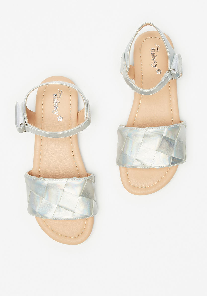 Little Missy Iridescent Weave Textured Sandals with Hook and Loop Closure-Girl%27s Sandals-image-1