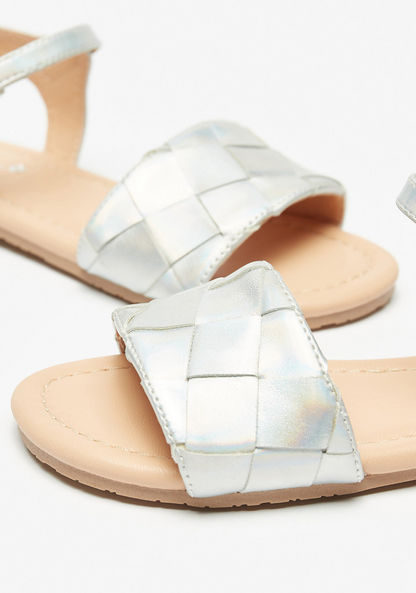 Little Missy Iridescent Weave Textured Sandals with Hook and Loop Closure-Girl%27s Sandals-image-3