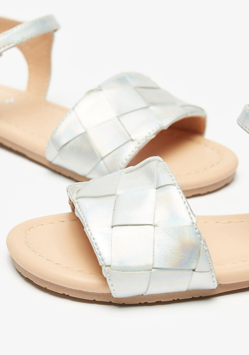 Little Missy Iridescent Weave Textured Sandals with Hook and Loop Closure-Girl%27s Sandals-image-3