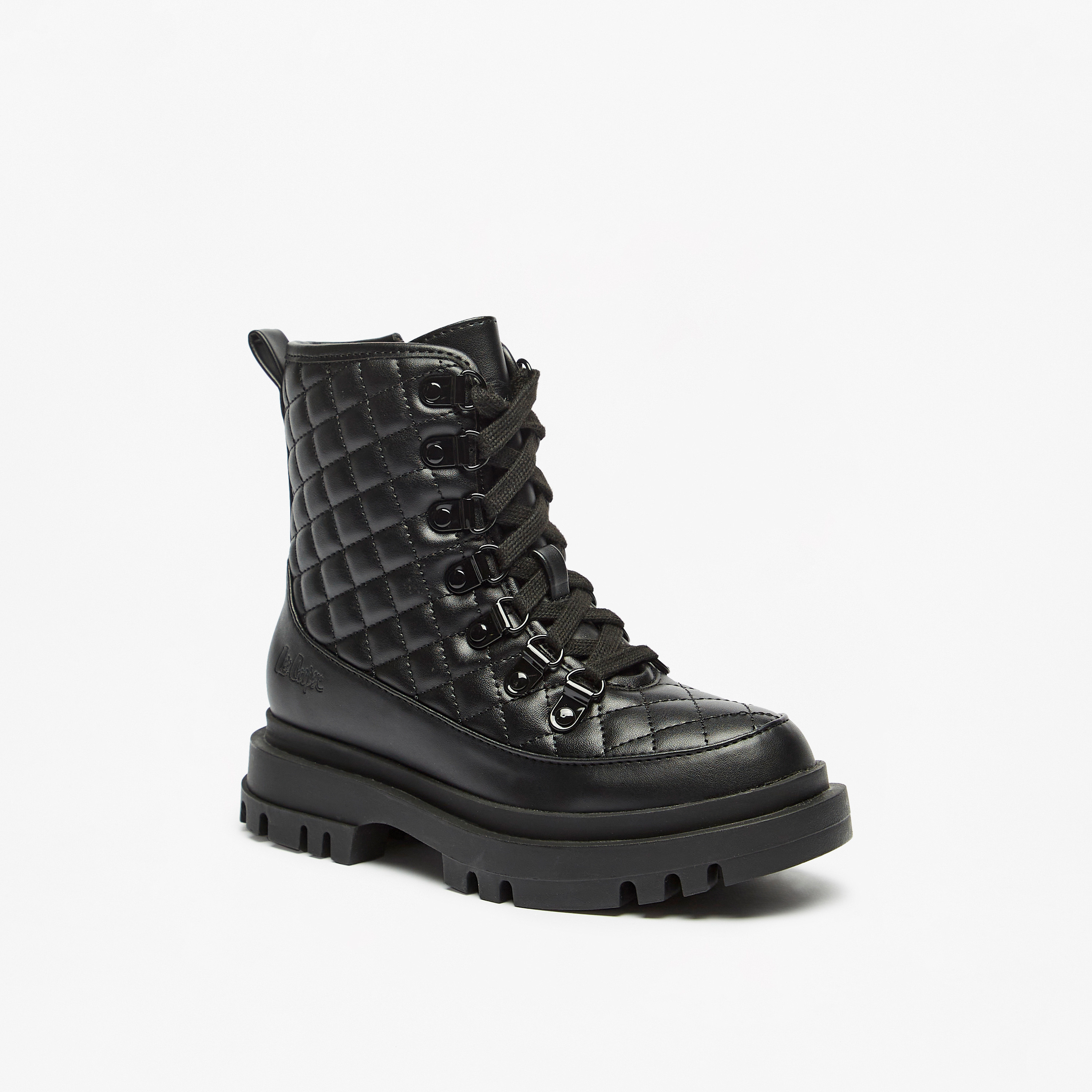 Shop Lee Cooper Quilted High Cut Boots with Lace Detail and