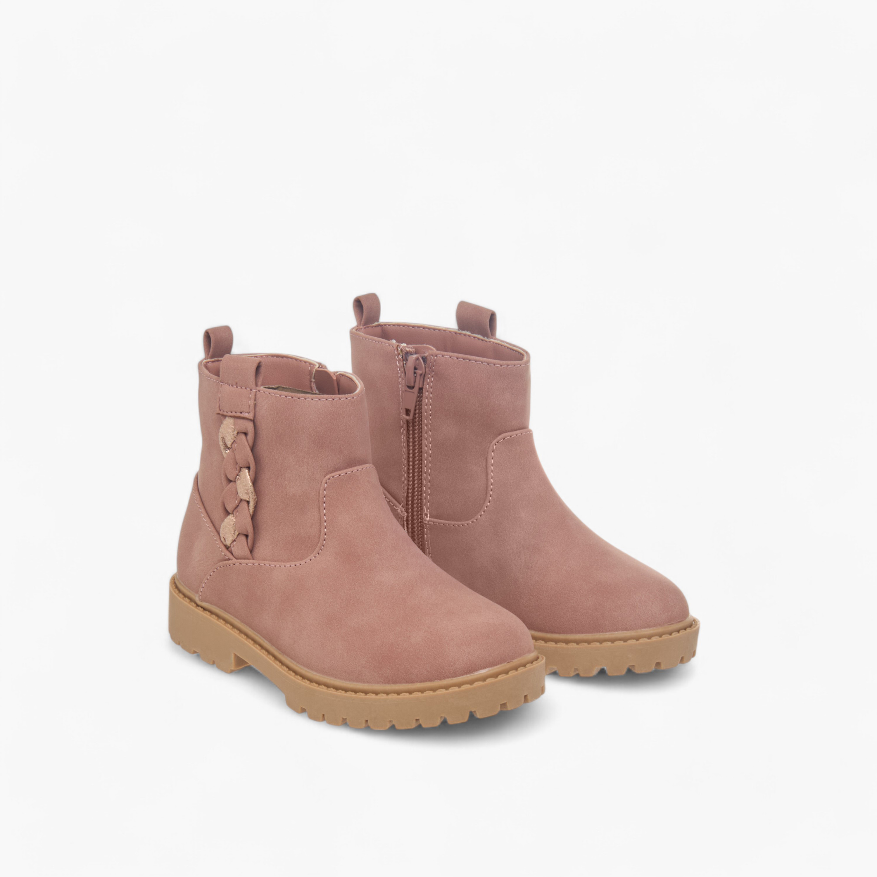 Juniors Braid Detail Boots with Zip Closure and Pull Tabs-girls-shoes-boots-image-1
