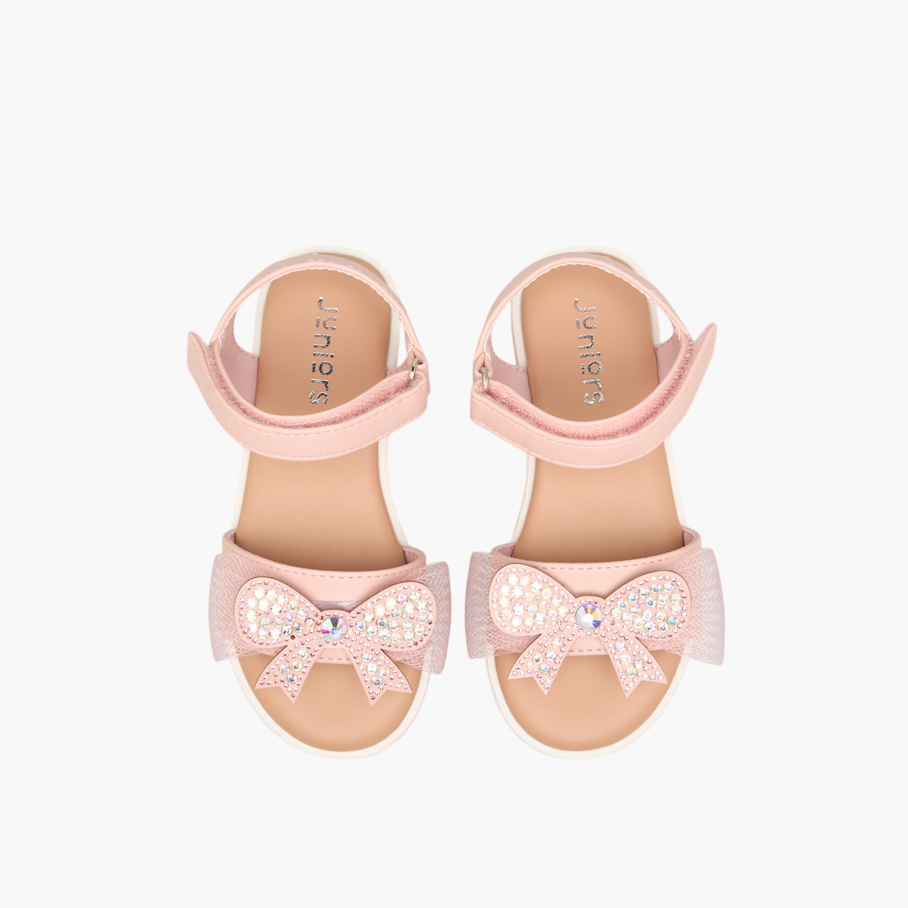 Juniors Embellished Bow Applique Sandals with Hook and Loop Closure-girls-shoes-sandals-image-1