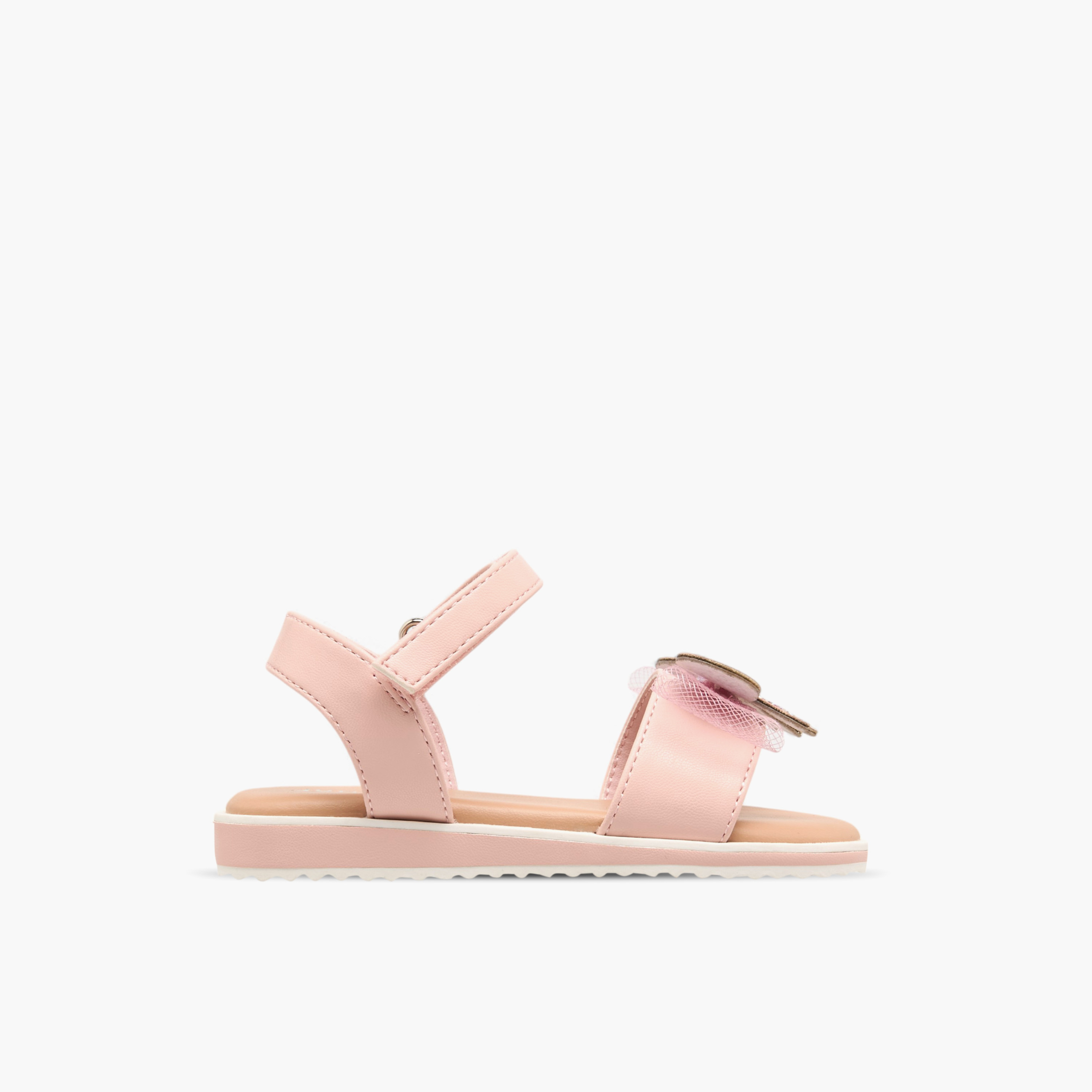 Juniors Embellished Bow Applique Sandals with Hook and Loop Closure-girls-shoes-sandals-image-2