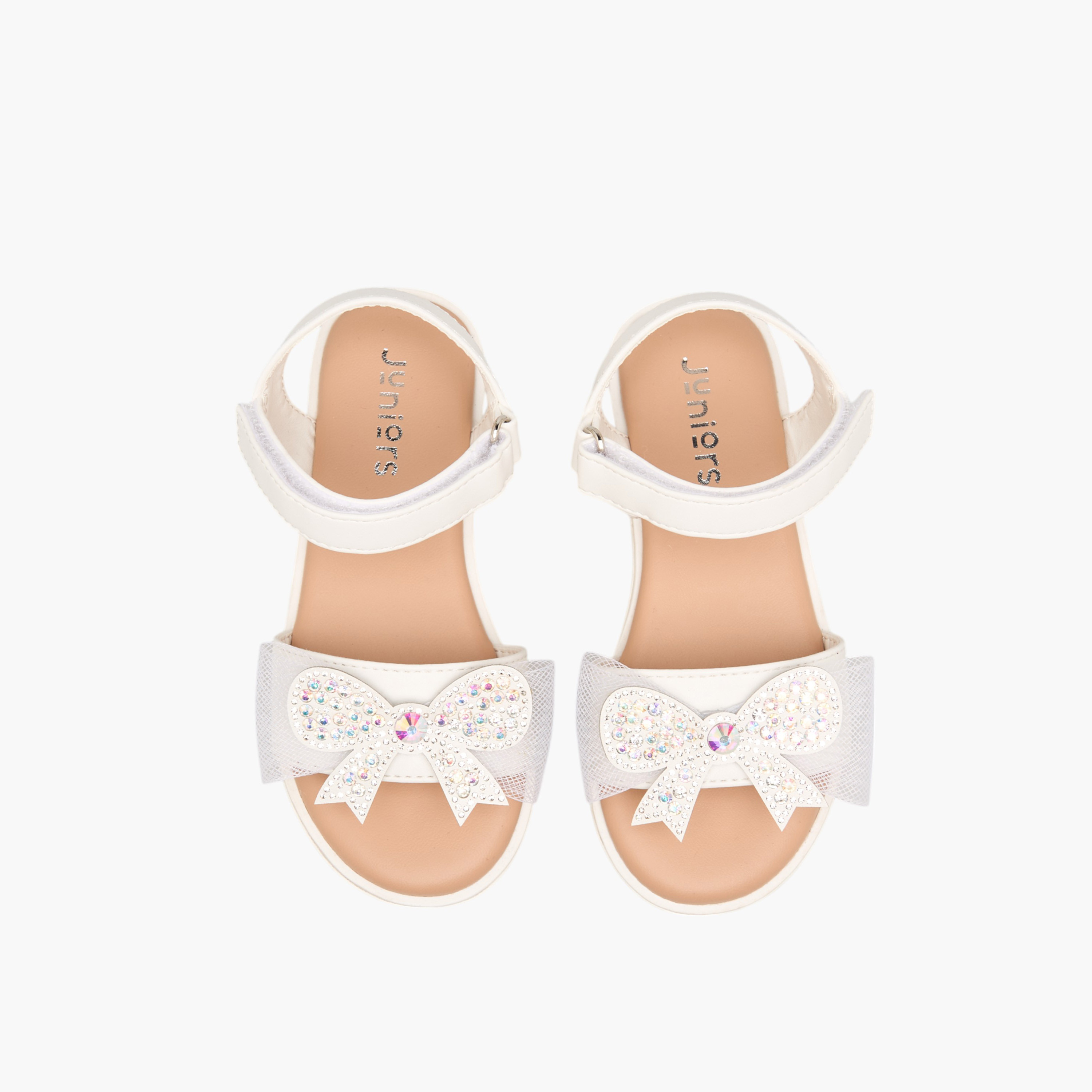 Juniors Embellished Bow Applique Sandals with Hook and Loop Closure-girls-shoes-sandals-image-1
