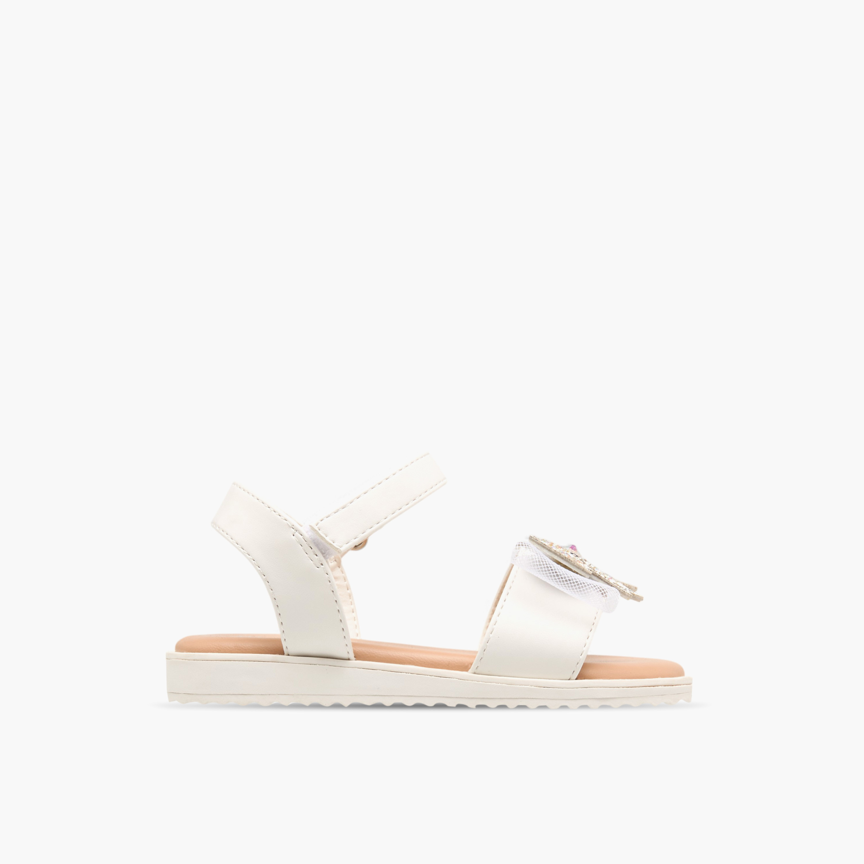 Juniors Embellished Bow Applique Sandals with Hook and Loop Closure-girls-shoes-sandals-image-2