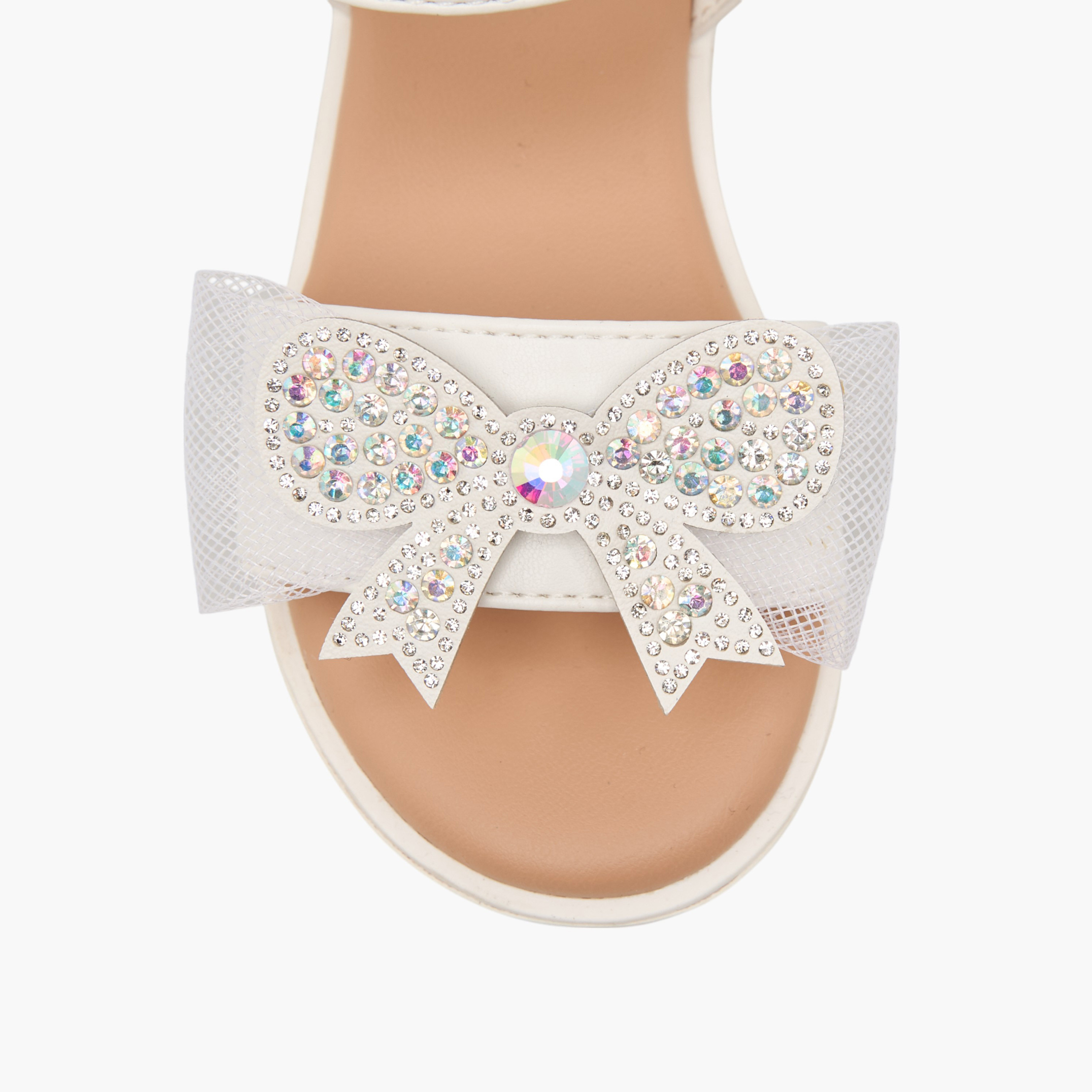 Juniors Embellished Bow Applique Sandals with Hook and Loop Closure-girls-shoes-sandals-image-4