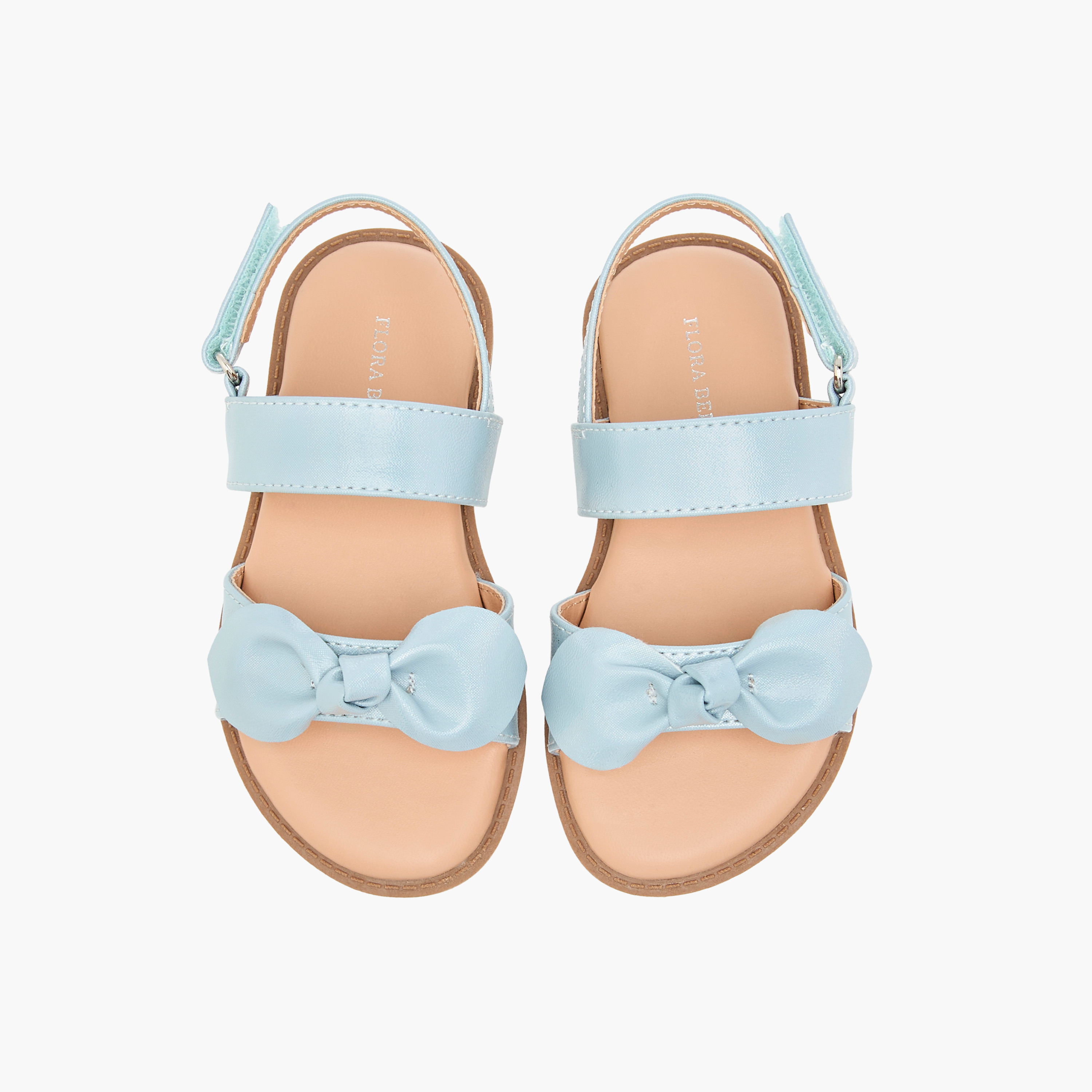 Flora Bella Bow Applique Sandals with Hook and Loop Closure-girls-shoes-sandals-image-1