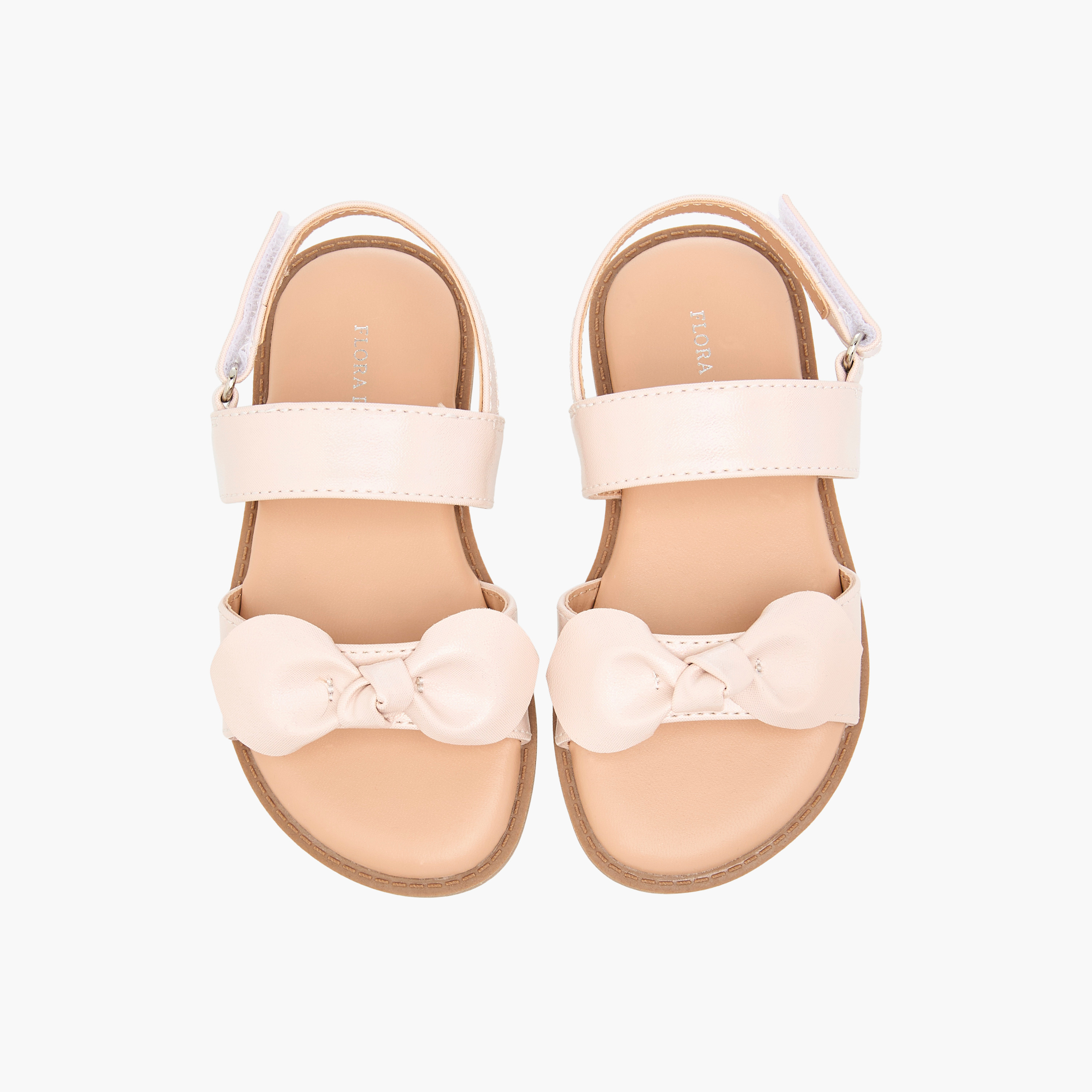 Flora Bella Bow Applique Sandals with Hook and Loop Closure-girls-shoes-sandals-image-1