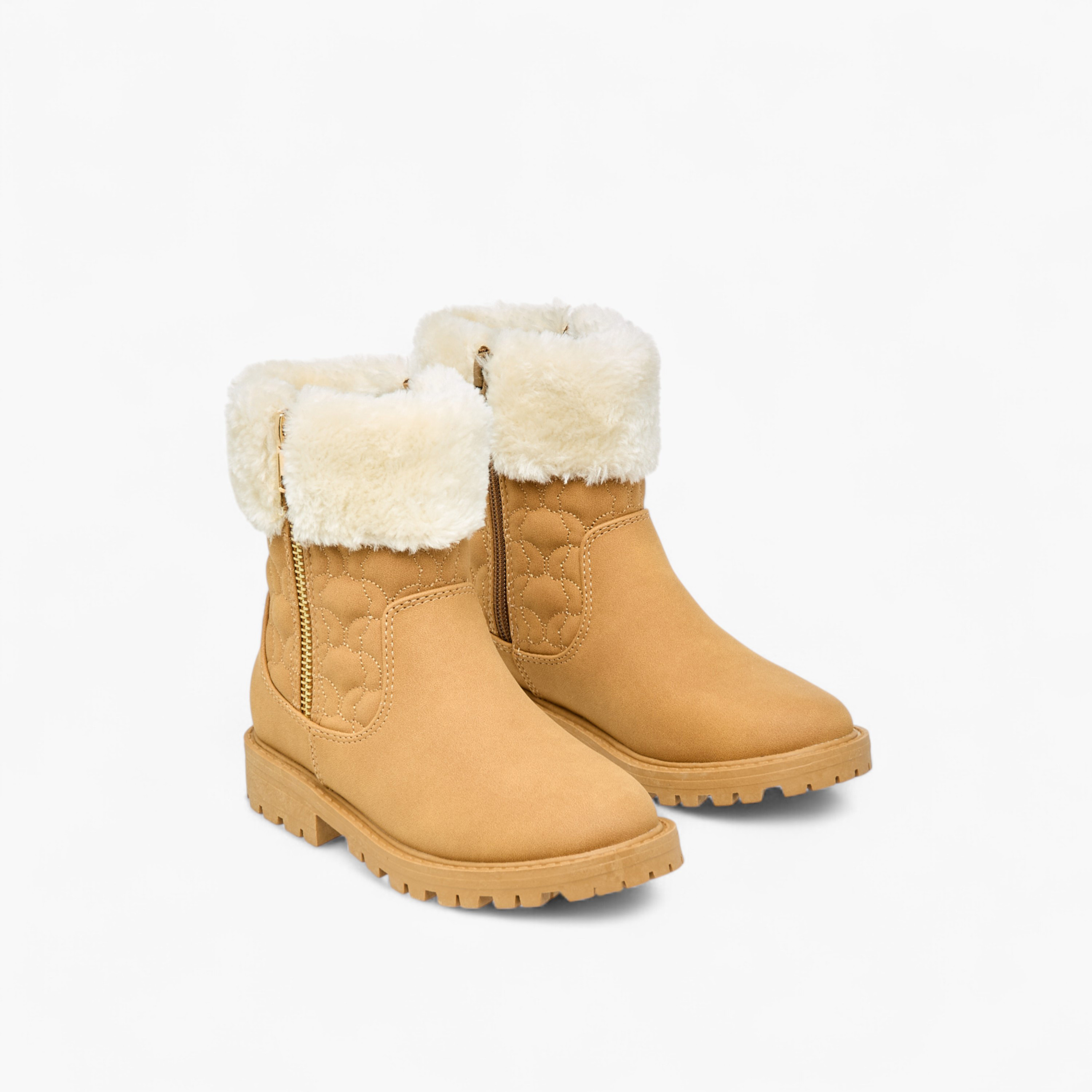 Little Missy Quilted Ankle Boots with Faux Fur and Zip Closure-girls-shoes-boots-image-1