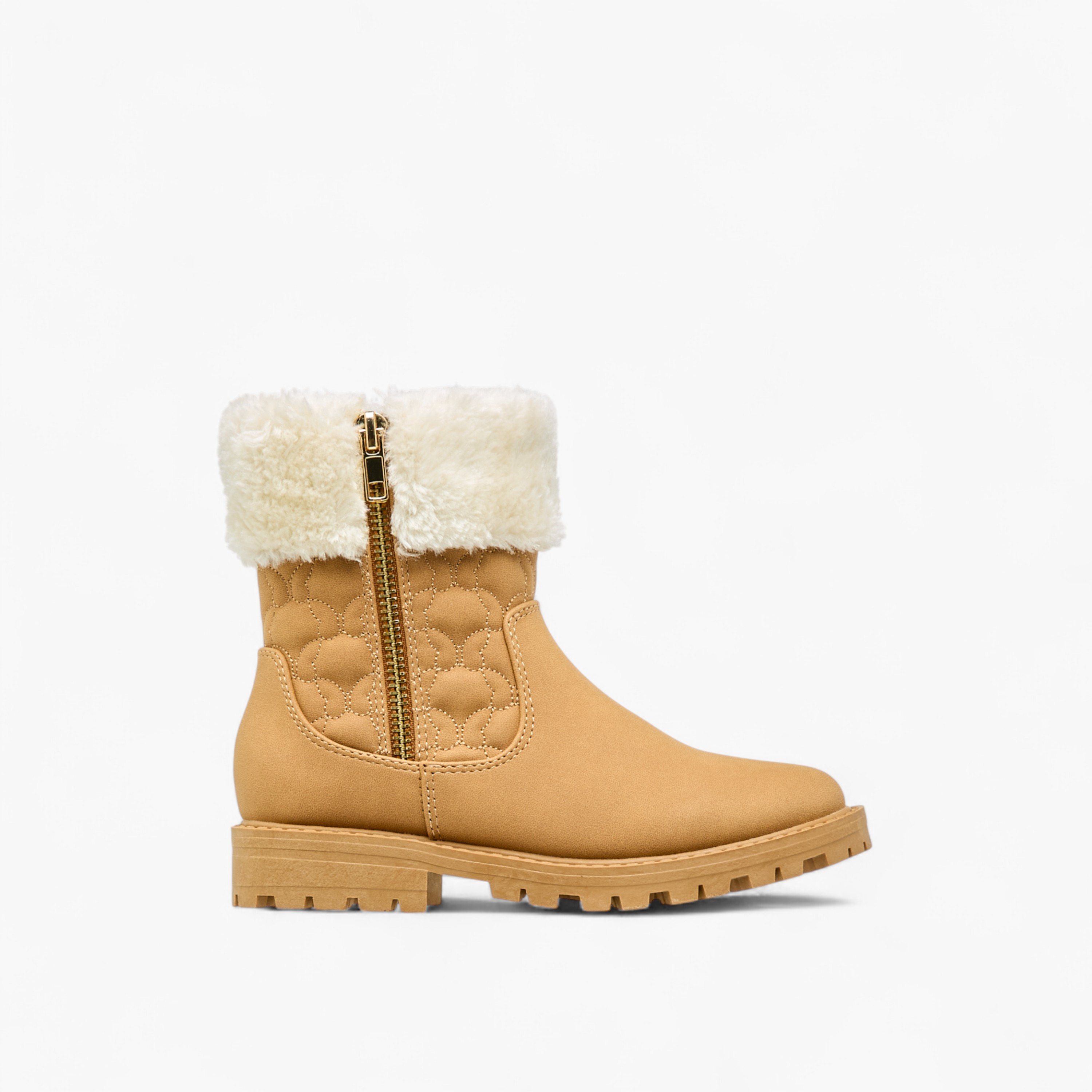 Little Missy Quilted Ankle Boots with Faux Fur and Zip Closure-girls-shoes-boots-image-3