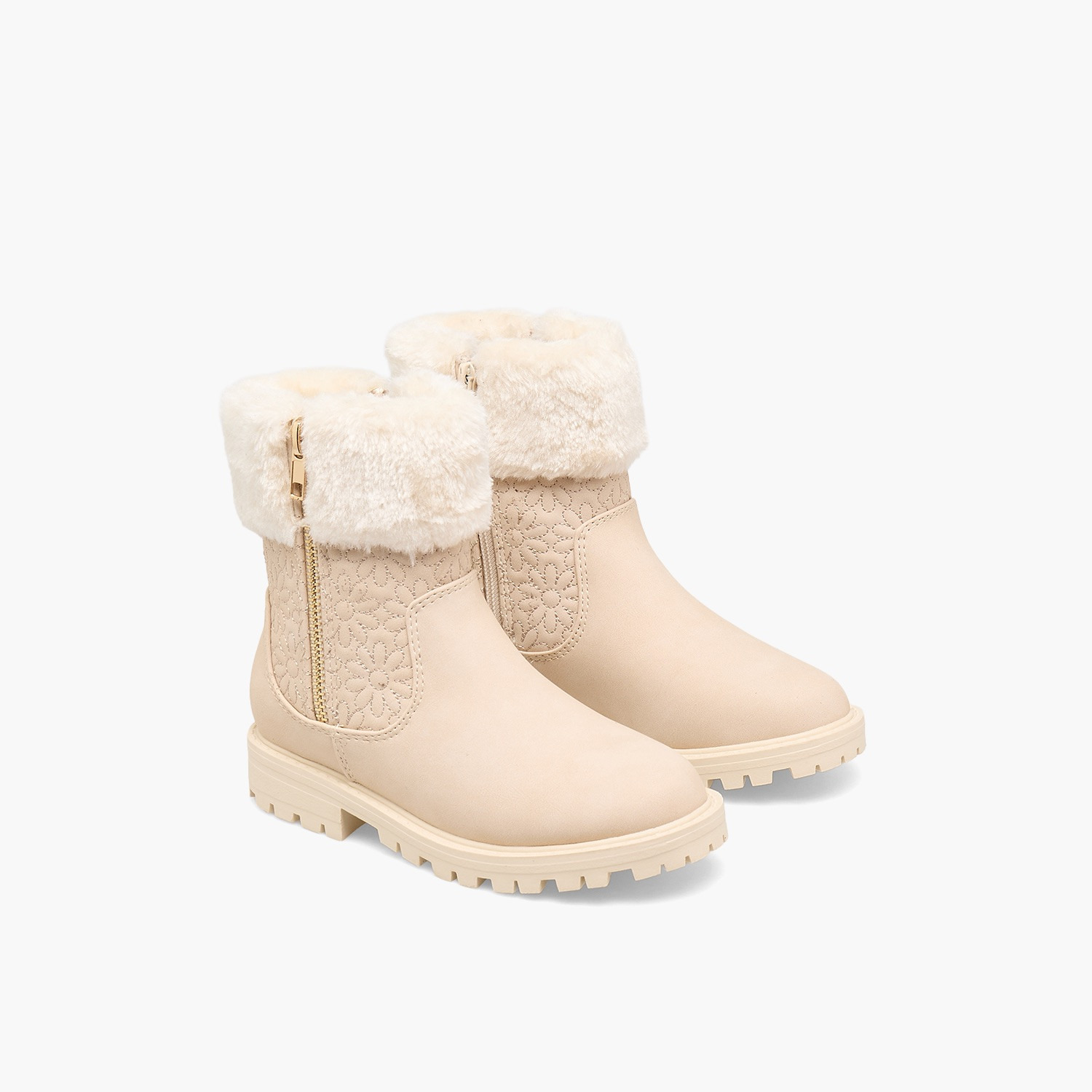 Little Missy Girls Faux Fur Quilted Ankle Boots-girls-shoes-boots-image-1