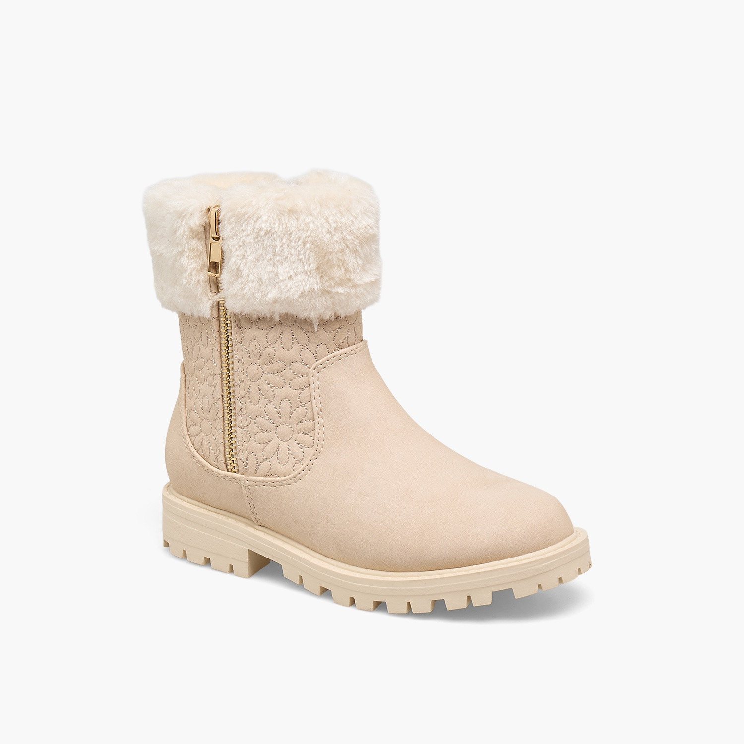 Little Missy Girls Faux Fur Quilted Ankle Boots-girls-shoes-boots-image-2