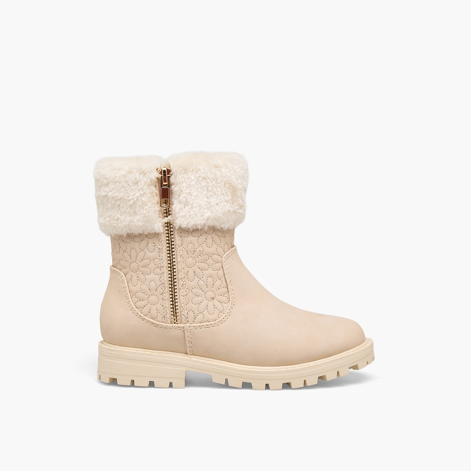 Little Missy Girls Faux Fur Quilted Ankle Boots-girls-shoes-boots-image-3