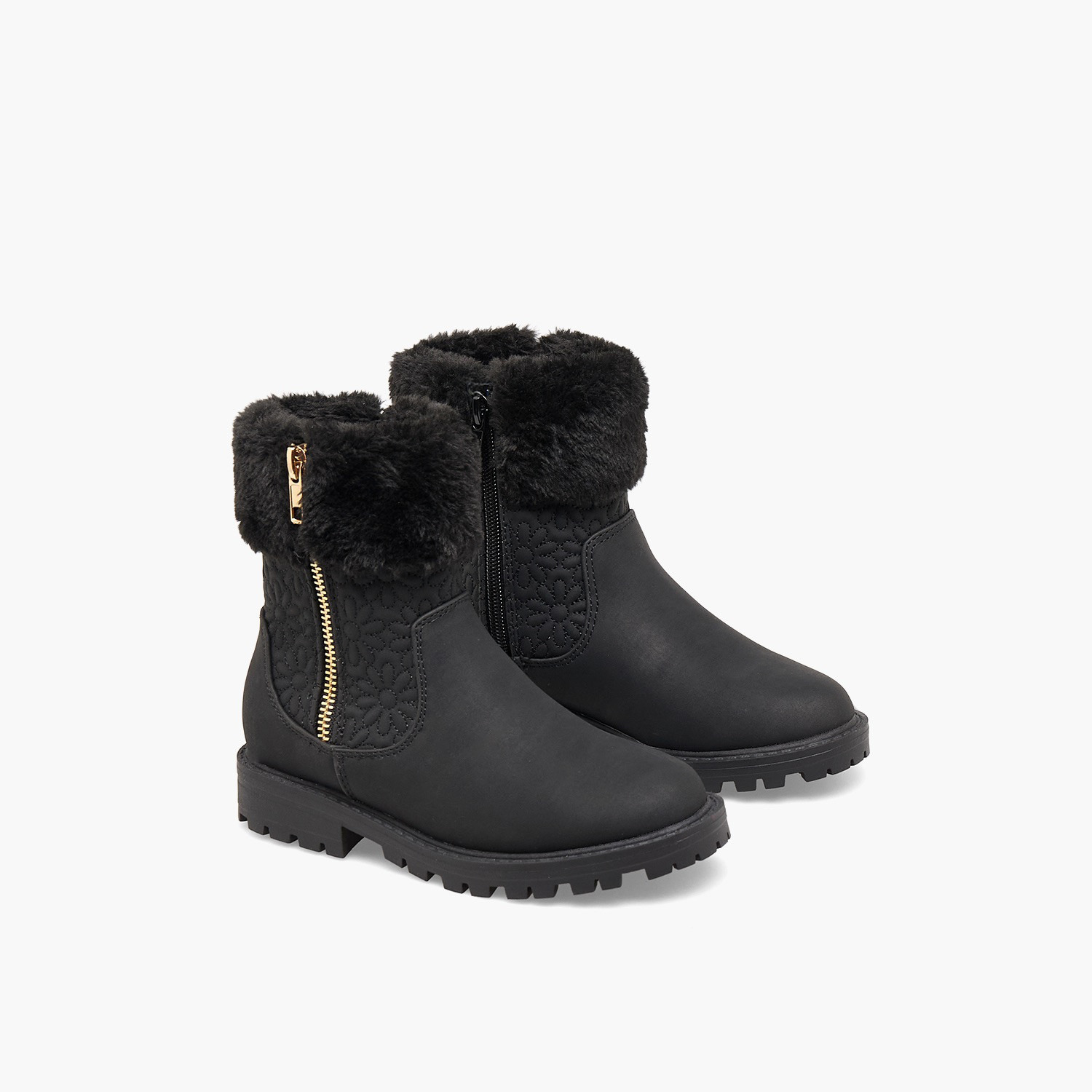 Little Missy Girls Faux Fur Quilted Ankle Boots-girls-shoes-boots-image-1