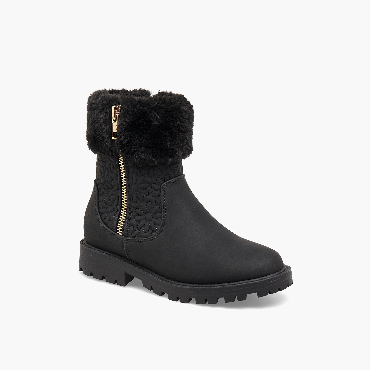 Little Missy Girls Faux Fur Quilted Ankle Boots-girls-shoes-boots-image-2