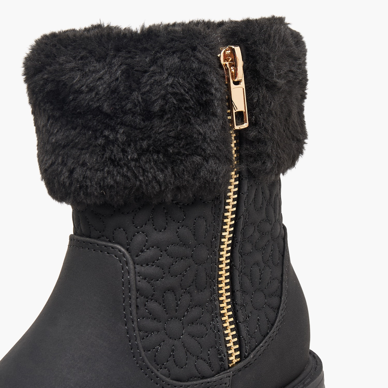 Little Missy Girls Faux Fur Quilted Ankle Boots-girls-shoes-boots-image-4
