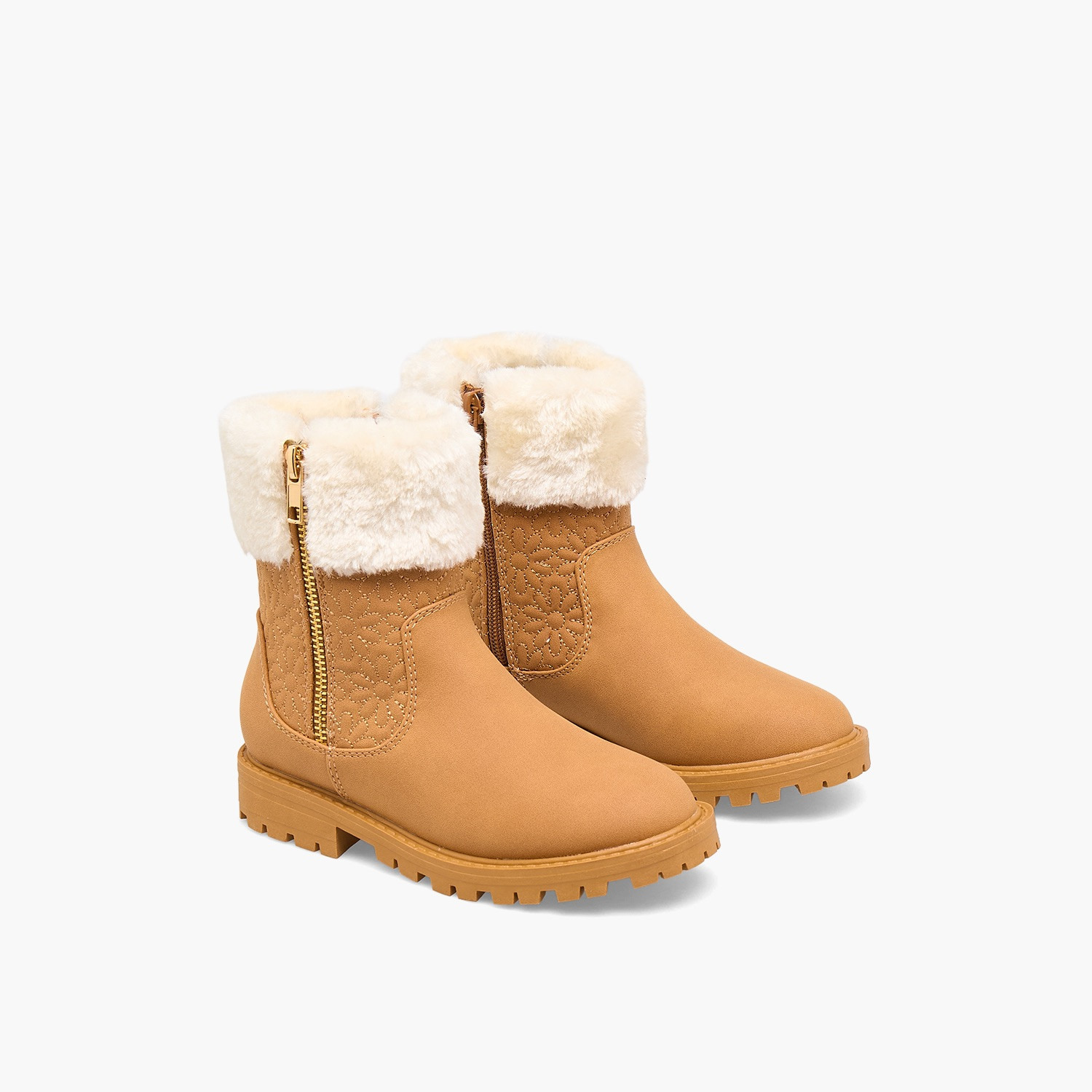 Little Missy Girls Faux Fur Quilted Ankle Boots-girls-shoes-boots-image-1