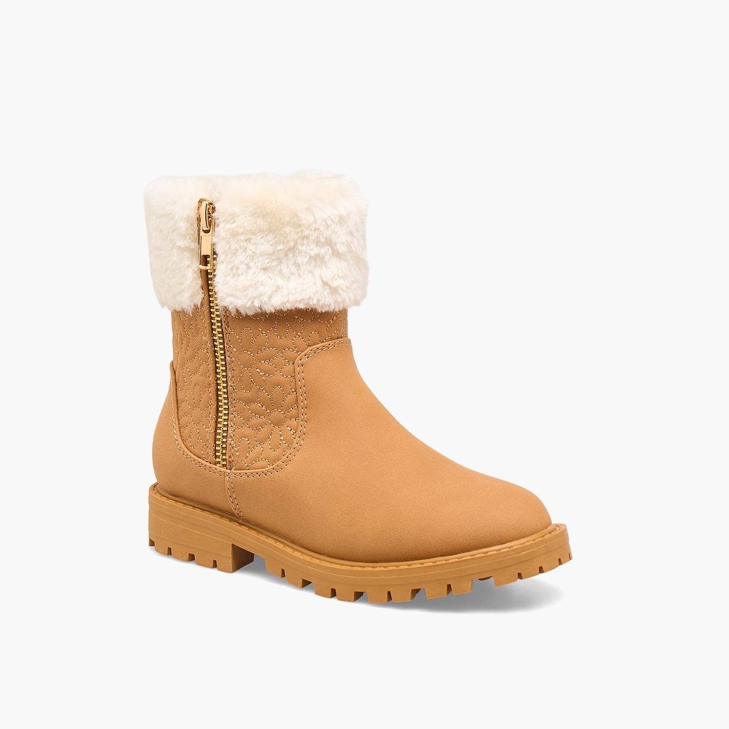 Little Missy Girls Faux Fur Quilted Ankle Boots-girls-shoes-boots-image-2