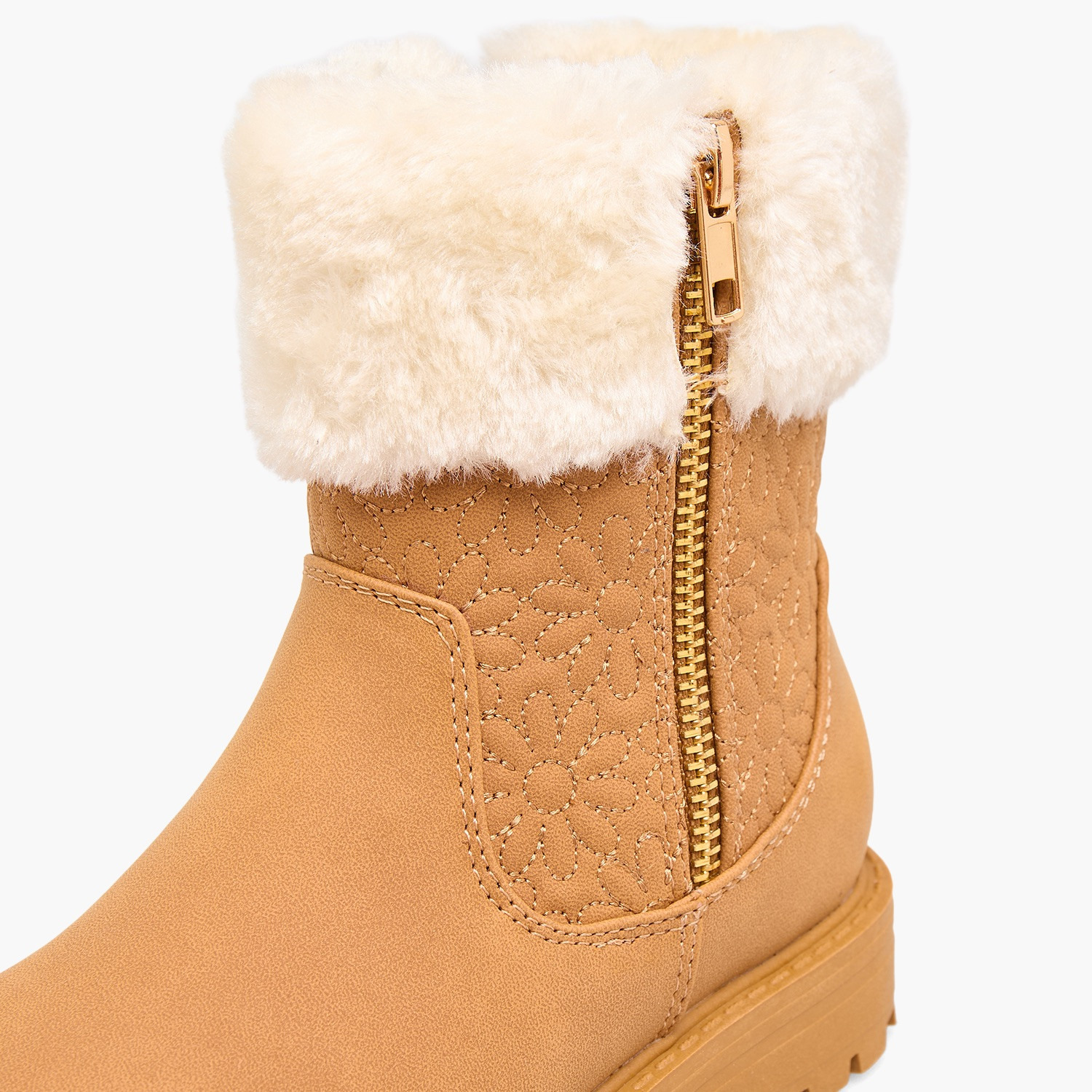 Little Missy Girls Faux Fur Quilted Ankle Boots-girls-shoes-boots-image-4