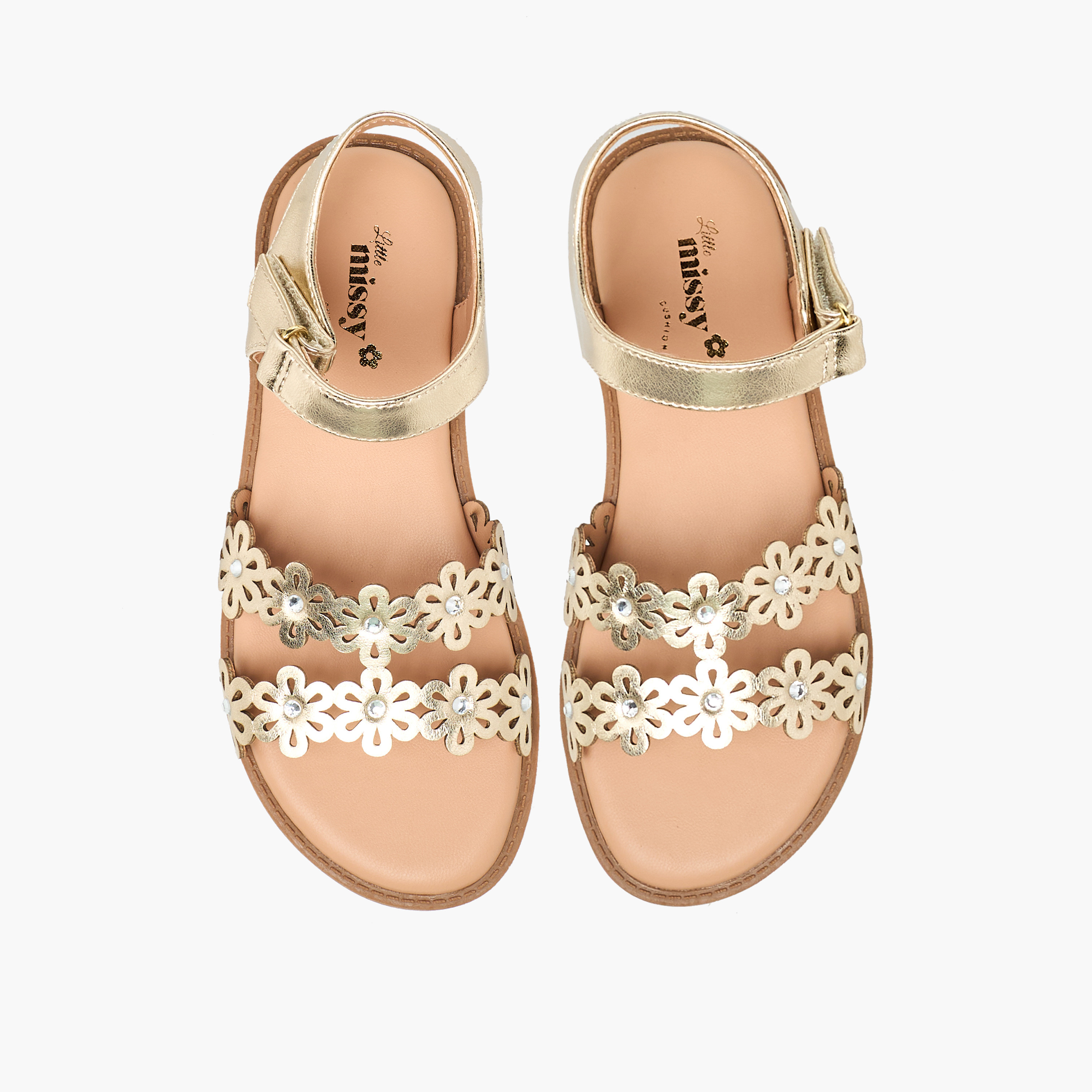 Little Missy Girls Floral Cut Out Detail Hook & Loop Sandals-girls-shoes-sandals-image-1