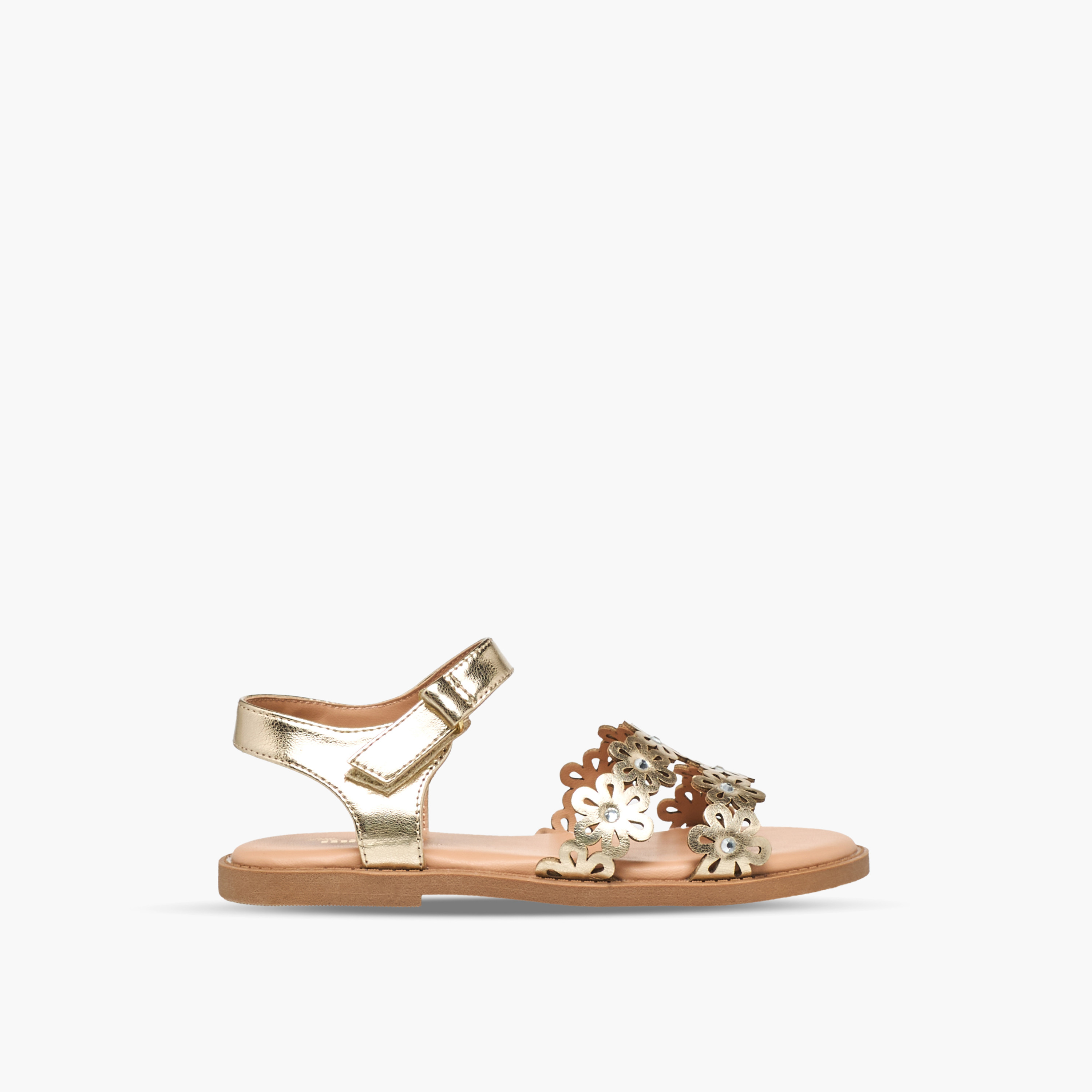 Little Missy Girls Floral Cut Out Detail Hook & Loop Sandals-girls-shoes-sandals-image-2