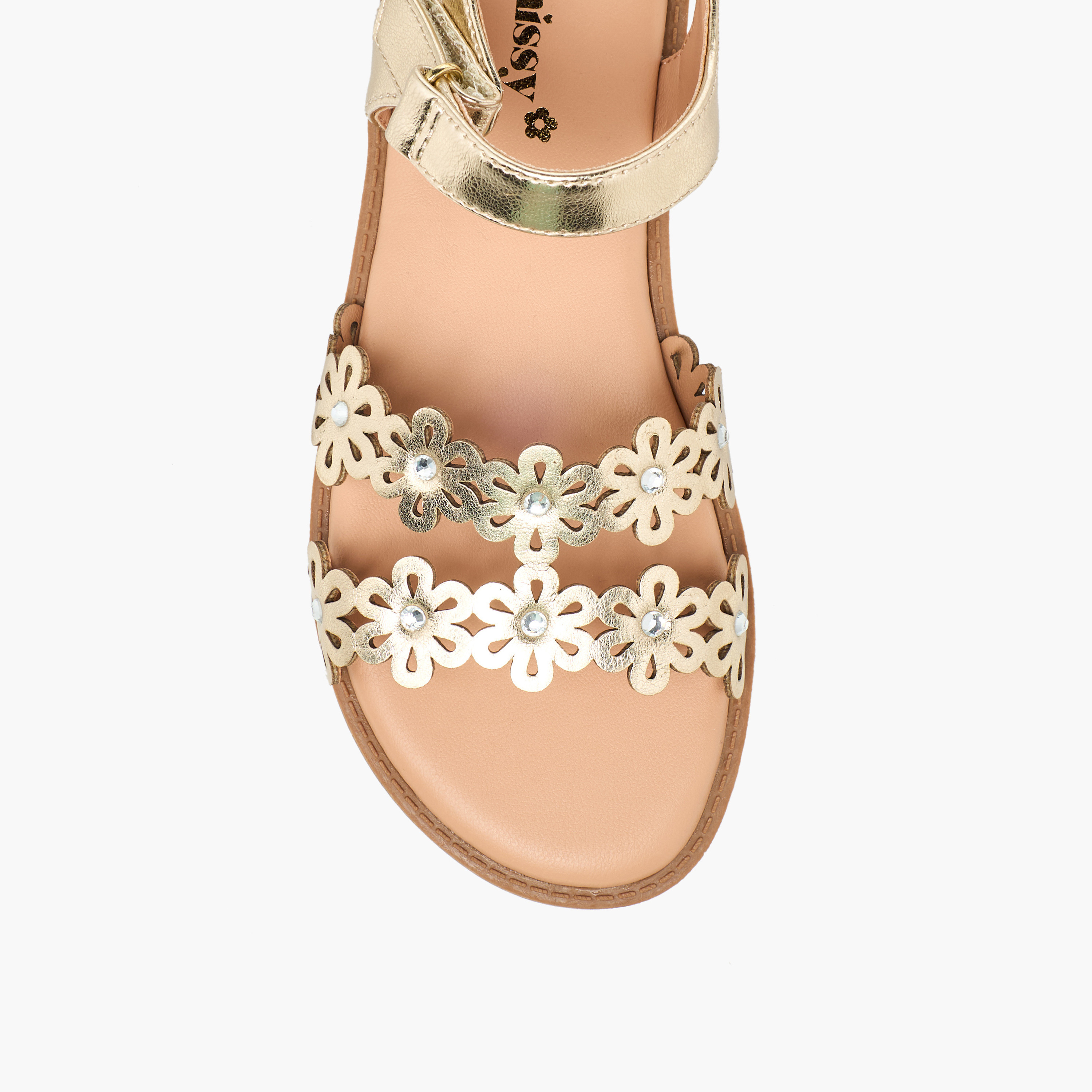 Little Missy Girls Floral Cut Out Detail Hook & Loop Sandals-girls-shoes-sandals-image-3