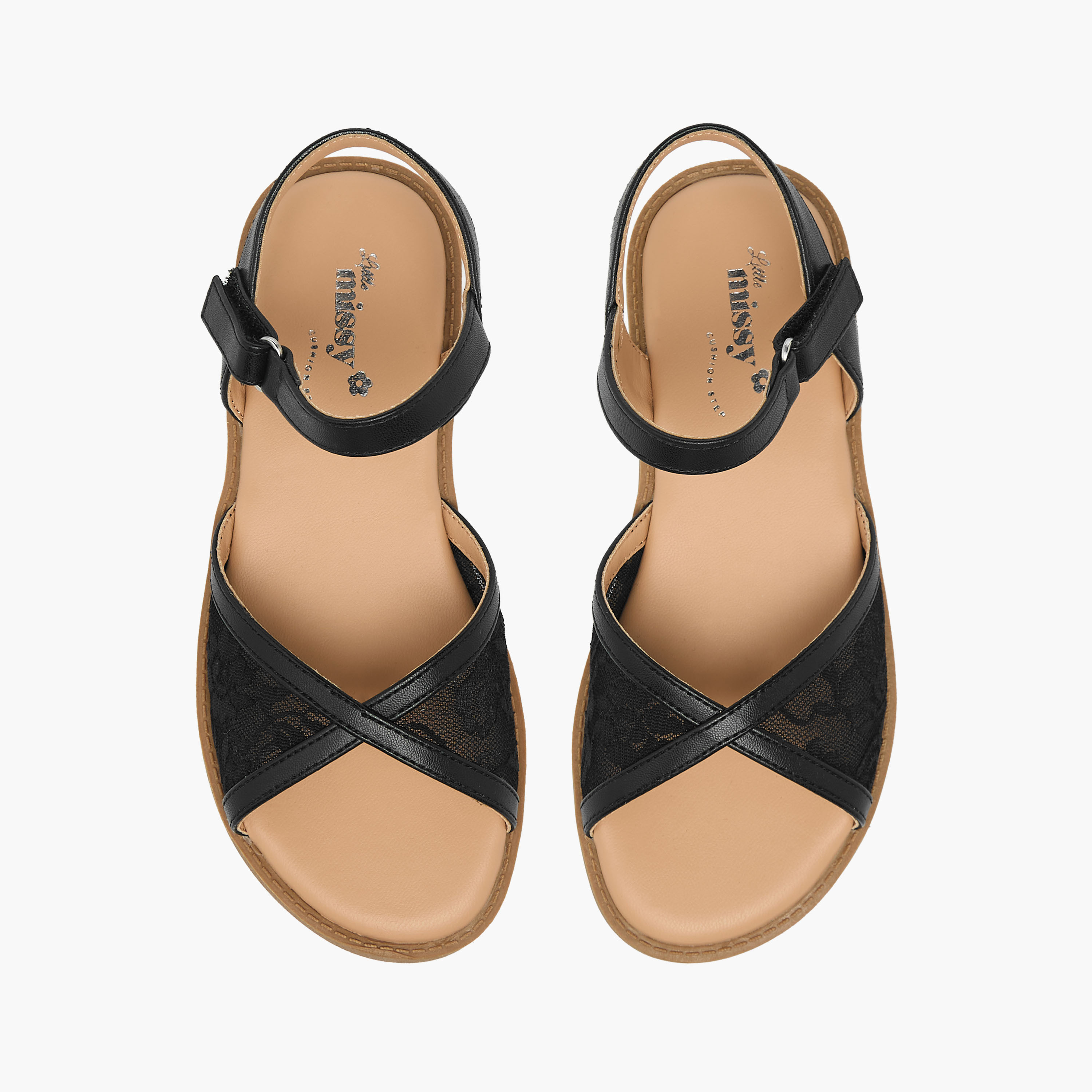 Little Missy Girls Lace Detail Hook & Loop Sandals-girls-shoes-sandals-image-1