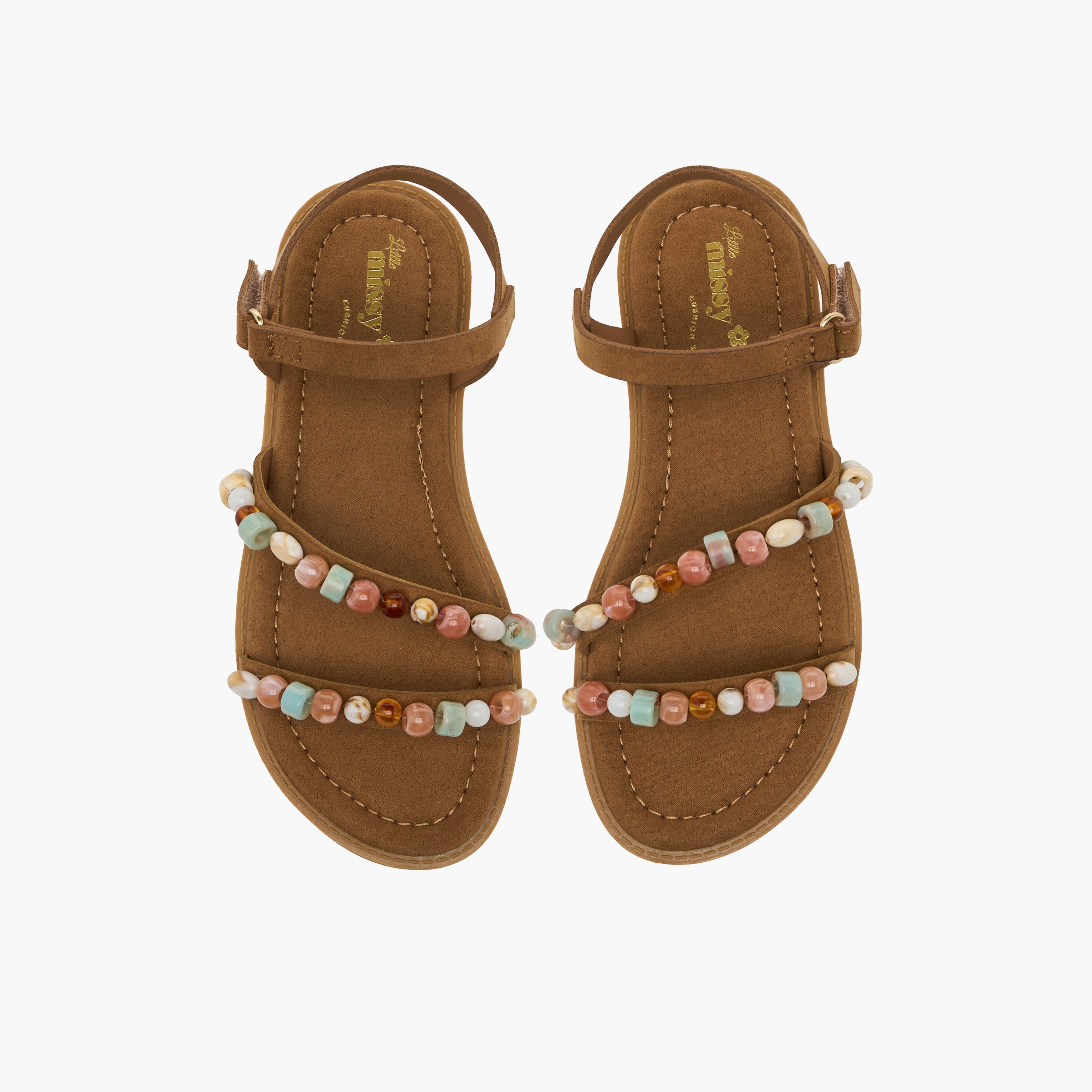Little Missy Girls Bead Embellished Hook & Loop Sandals-girls-shoes-sandals-image-1