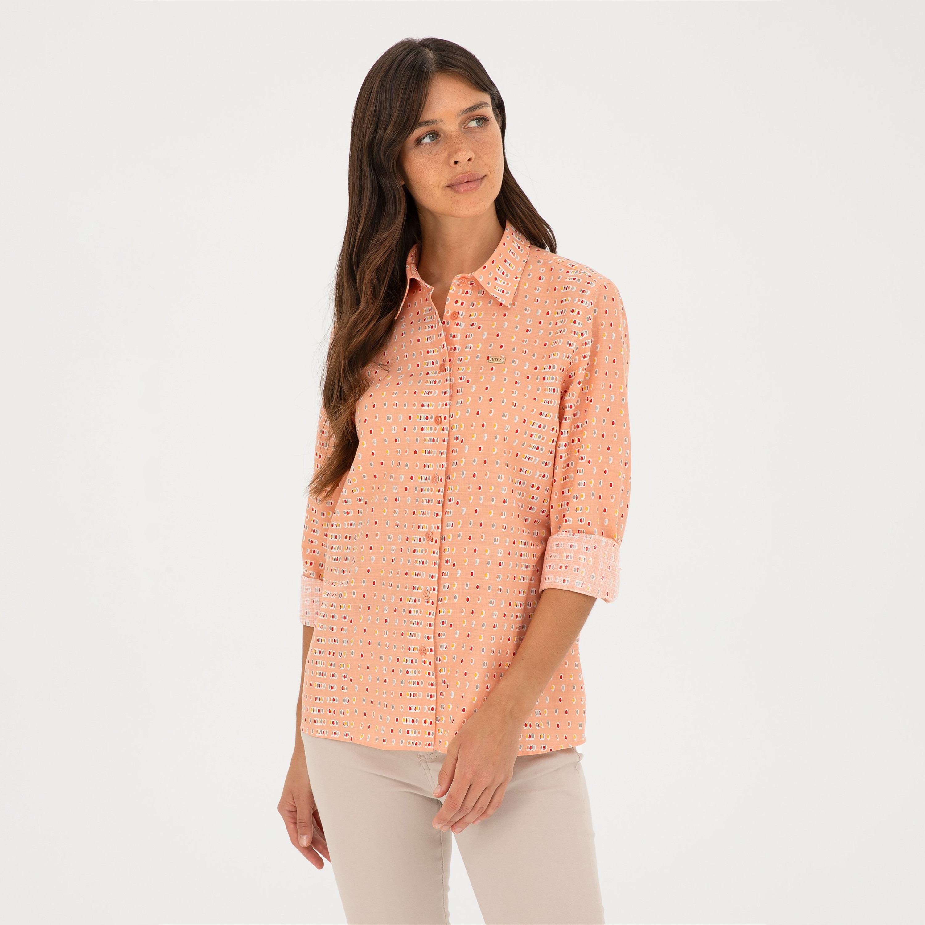 قميص U.S.Polo'Assn Comfort Fit بياقة طويلة بأكمام طويلة مطبوعة-women-clothing-shirtsandblouses-blouses-image-1
