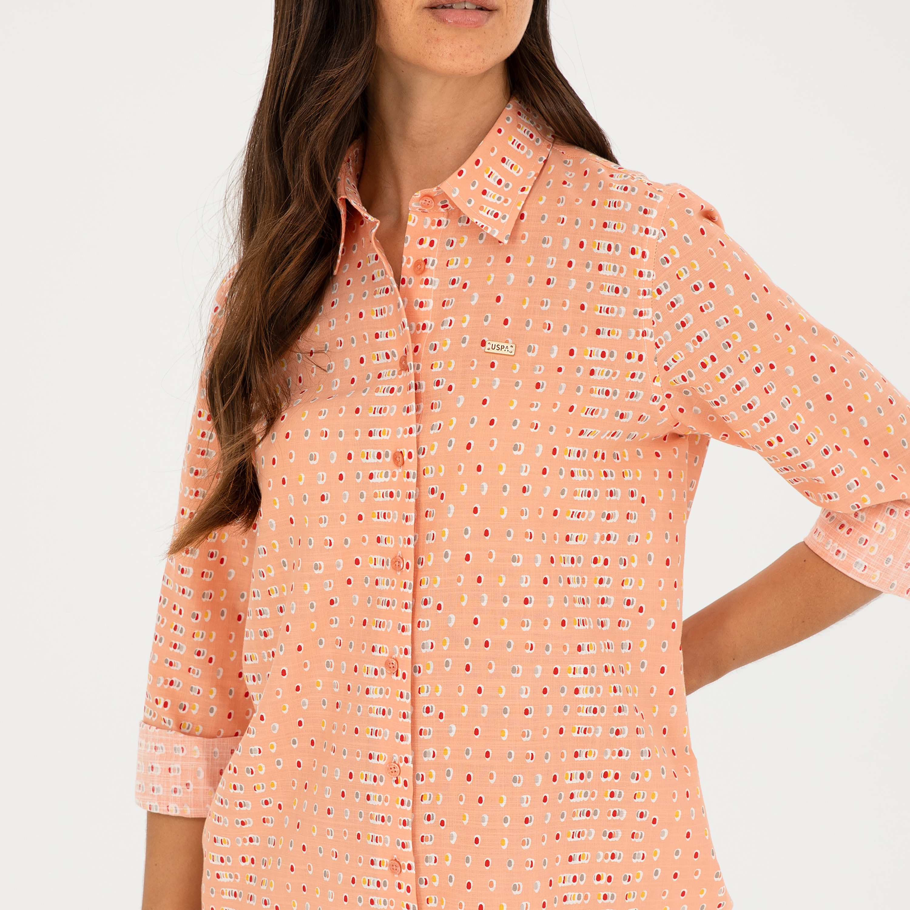 قميص U.S.Polo'Assn Comfort Fit بياقة طويلة بأكمام طويلة مطبوعة-women-clothing-shirtsandblouses-blouses-image-2