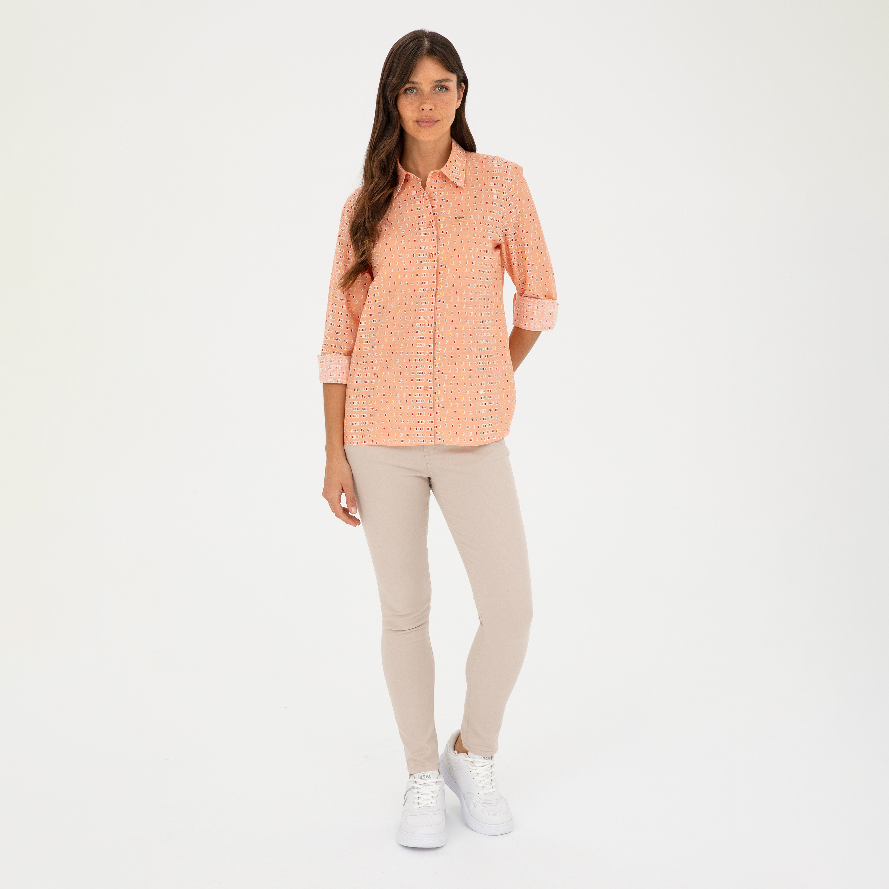 قميص U.S.Polo'Assn Comfort Fit بياقة طويلة بأكمام طويلة مطبوعة-women-clothing-shirtsandblouses-blouses-image-3