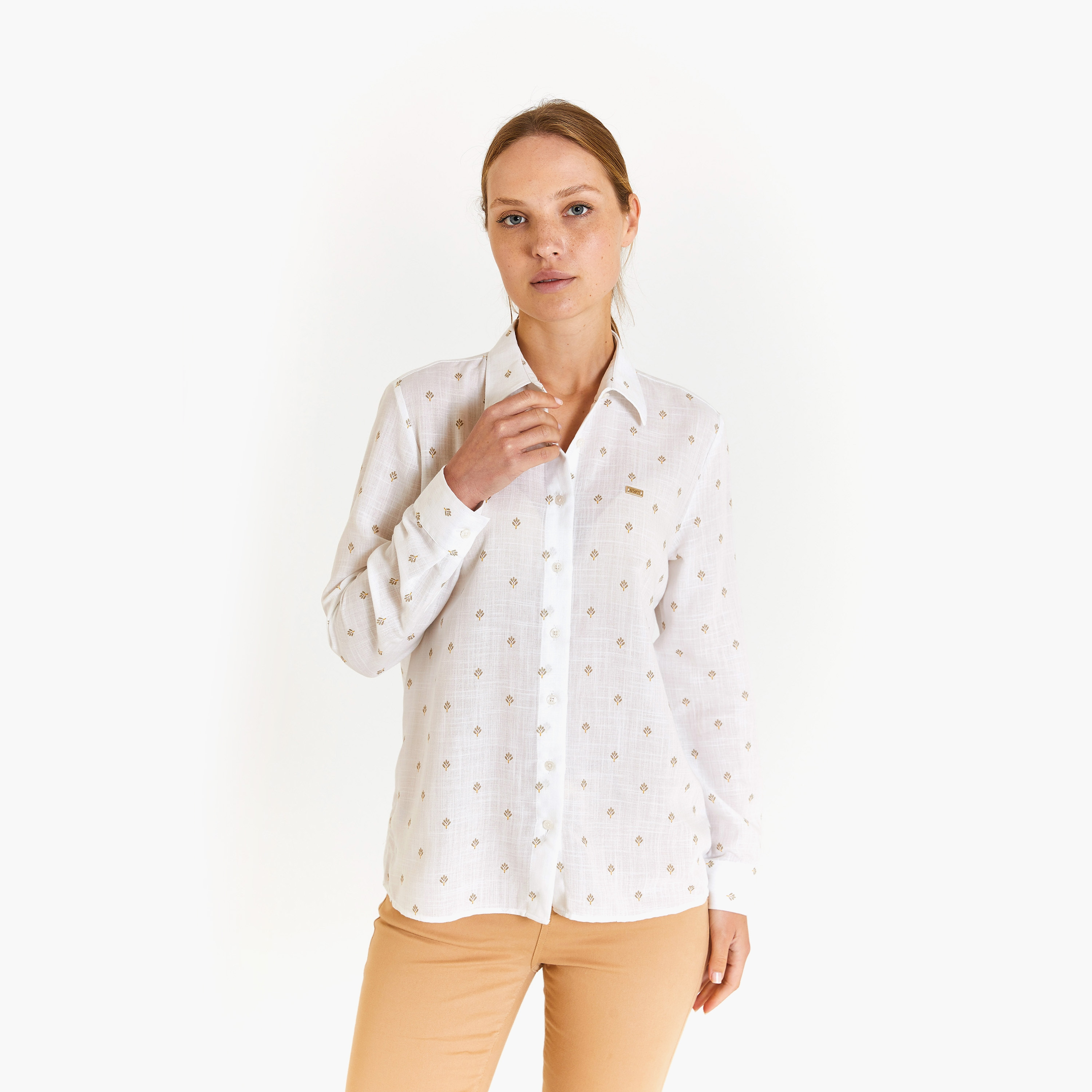 قميص U.S.Polo'Assn Comfort Fit بياقة طويلة بأكمام طويلة مطبوعة-women-clothing-shirtsandblouses-blouses-image-1