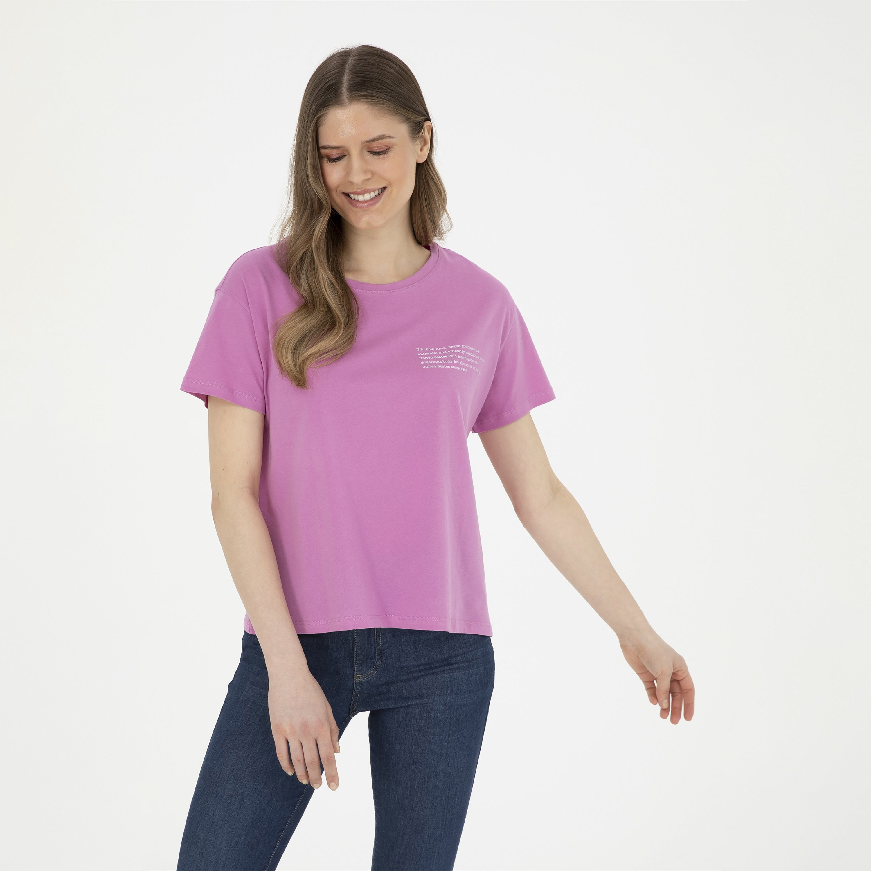U.S.Polo'Assn Printed Crew Neck Short Sleeves T-Shirt-women-clothing-tshirts-image-1