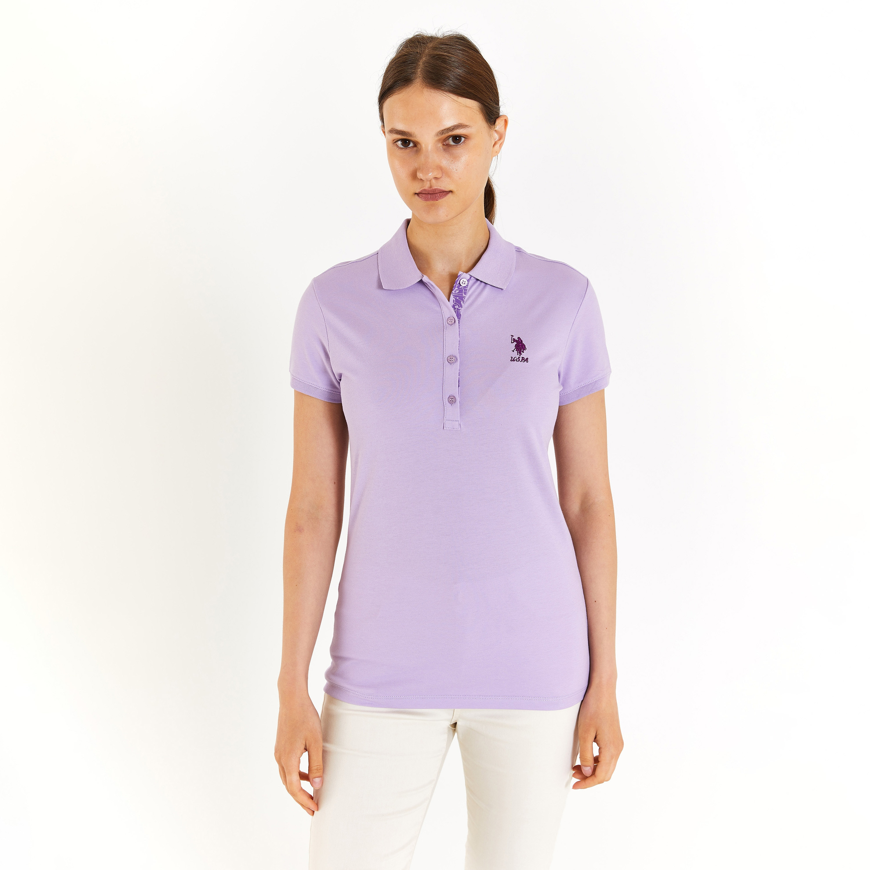 تيشيرت بولو بأكمام قصيرة بياقة بشعار مطرز بشعار U.S.Polo'Assn-women-clothing-tshirts-image-36