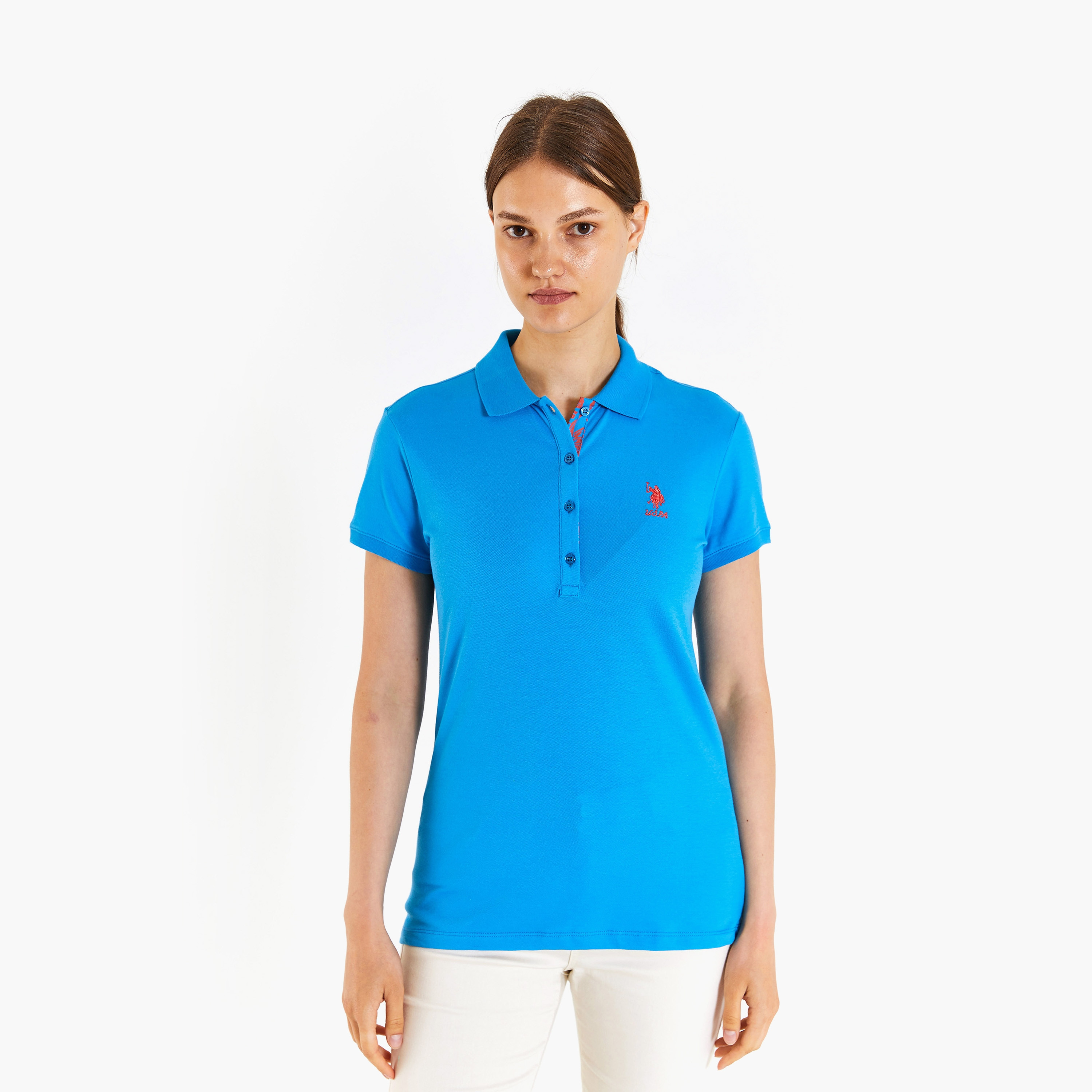 تيشيرت بولو بأكمام قصيرة بياقة بشعار مطرز بشعار U.S.Polo'Assn-women-clothing-tshirts-image-11