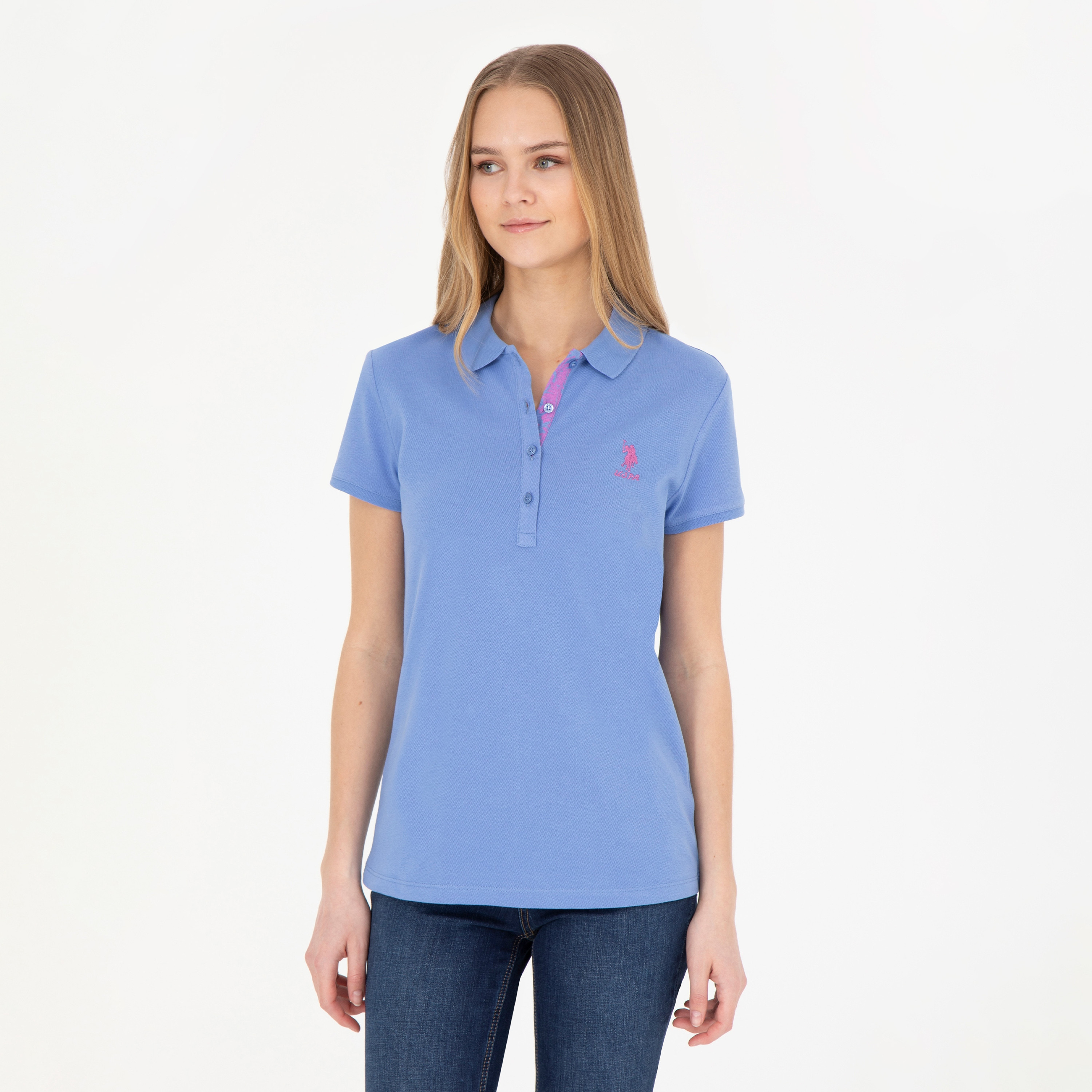 تيشيرت بولو بأكمام قصيرة بياقة بشعار مطرز بشعار U.S.Polo'Assn-women-clothing-tshirts-image-3