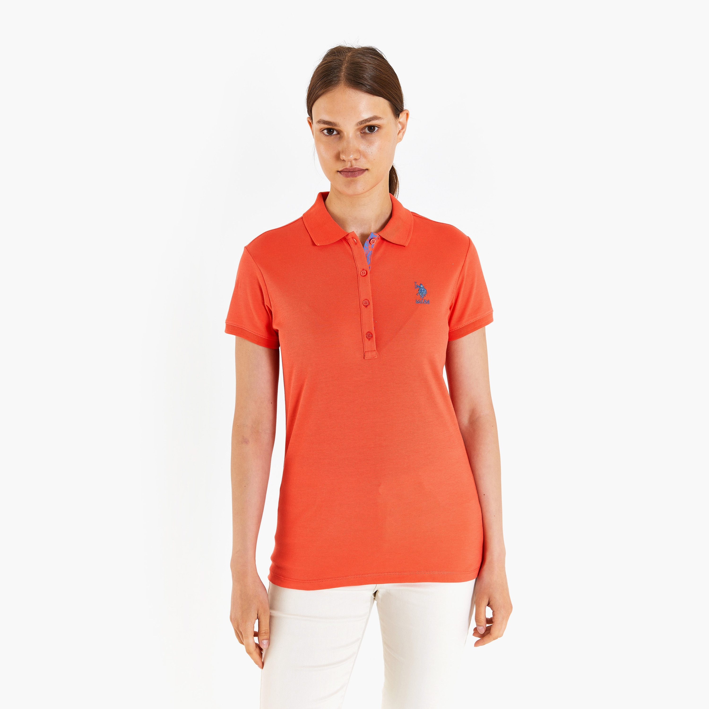 تيشيرت بولو بأكمام قصيرة بياقة بشعار مطرز بشعار U.S.Polo'Assn-women-clothing-tshirts-image-22