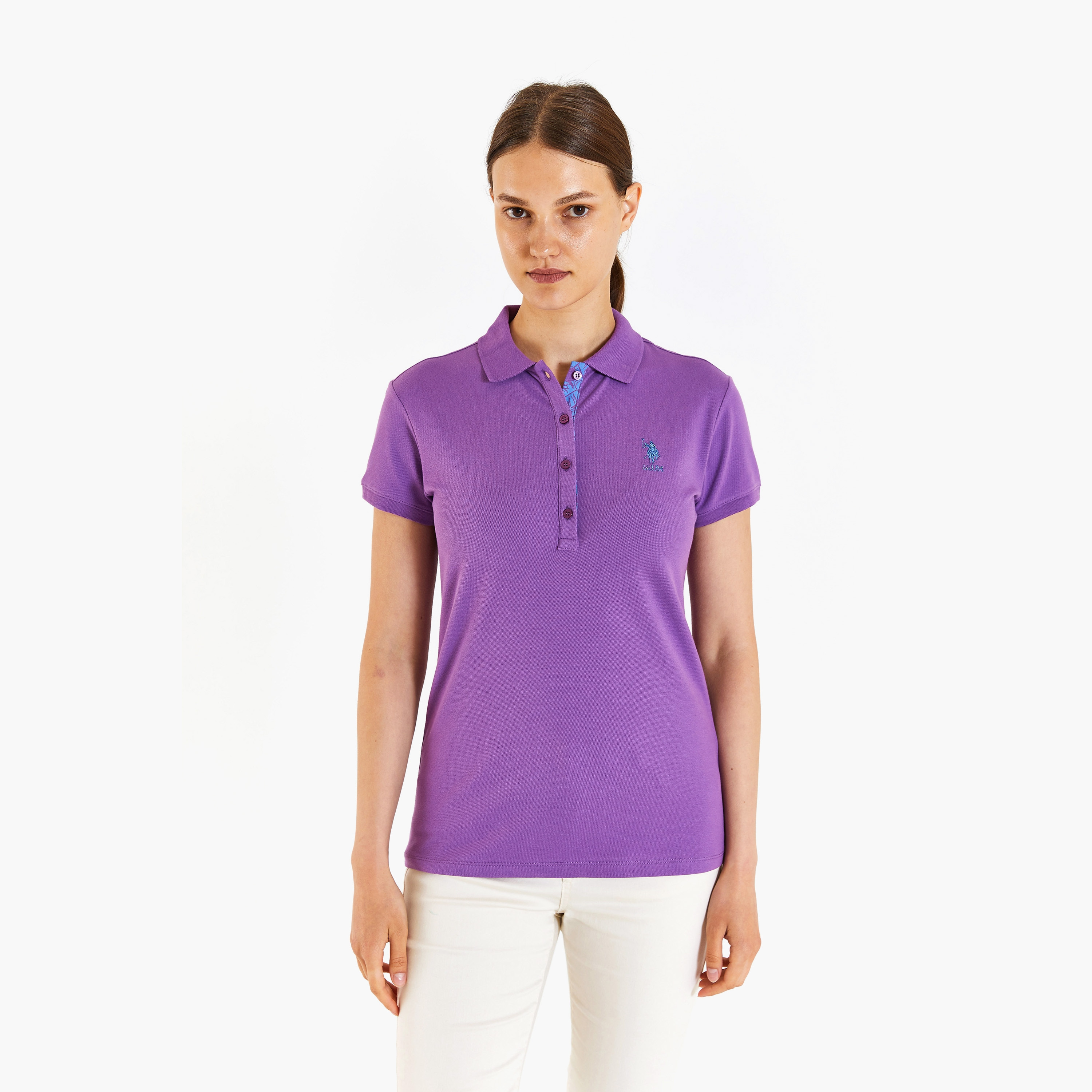 تيشيرت بولو بأكمام قصيرة بياقة بشعار مطرز بشعار U.S.Polo'Assn-women-clothing-tshirts-image-33