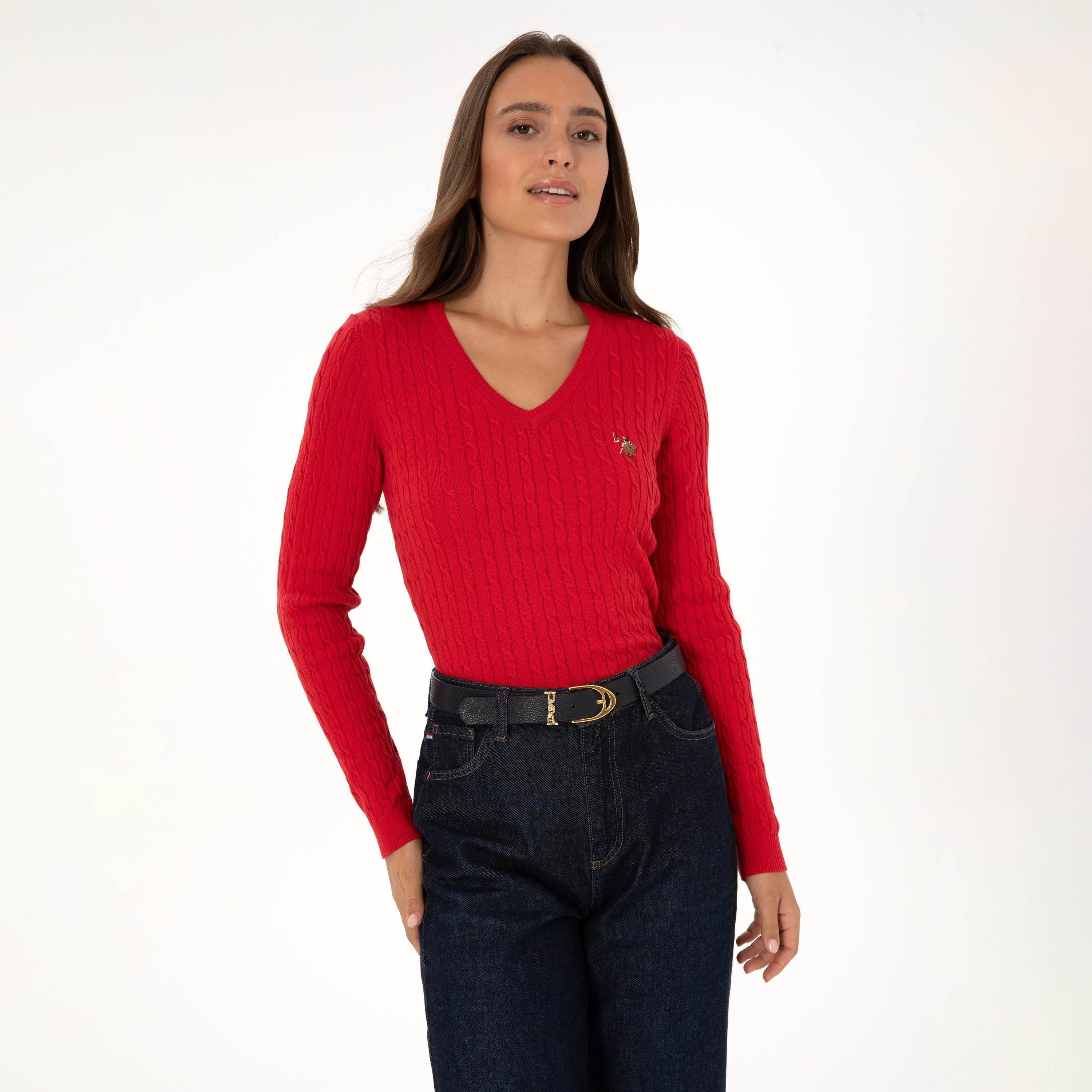 كنزة نسائية برقبة V محبوكة بالكابل وأكمام طويلة من يو إس بولو أسسن-women-winterwear-cardigansandjumpers-jumpers-image-17