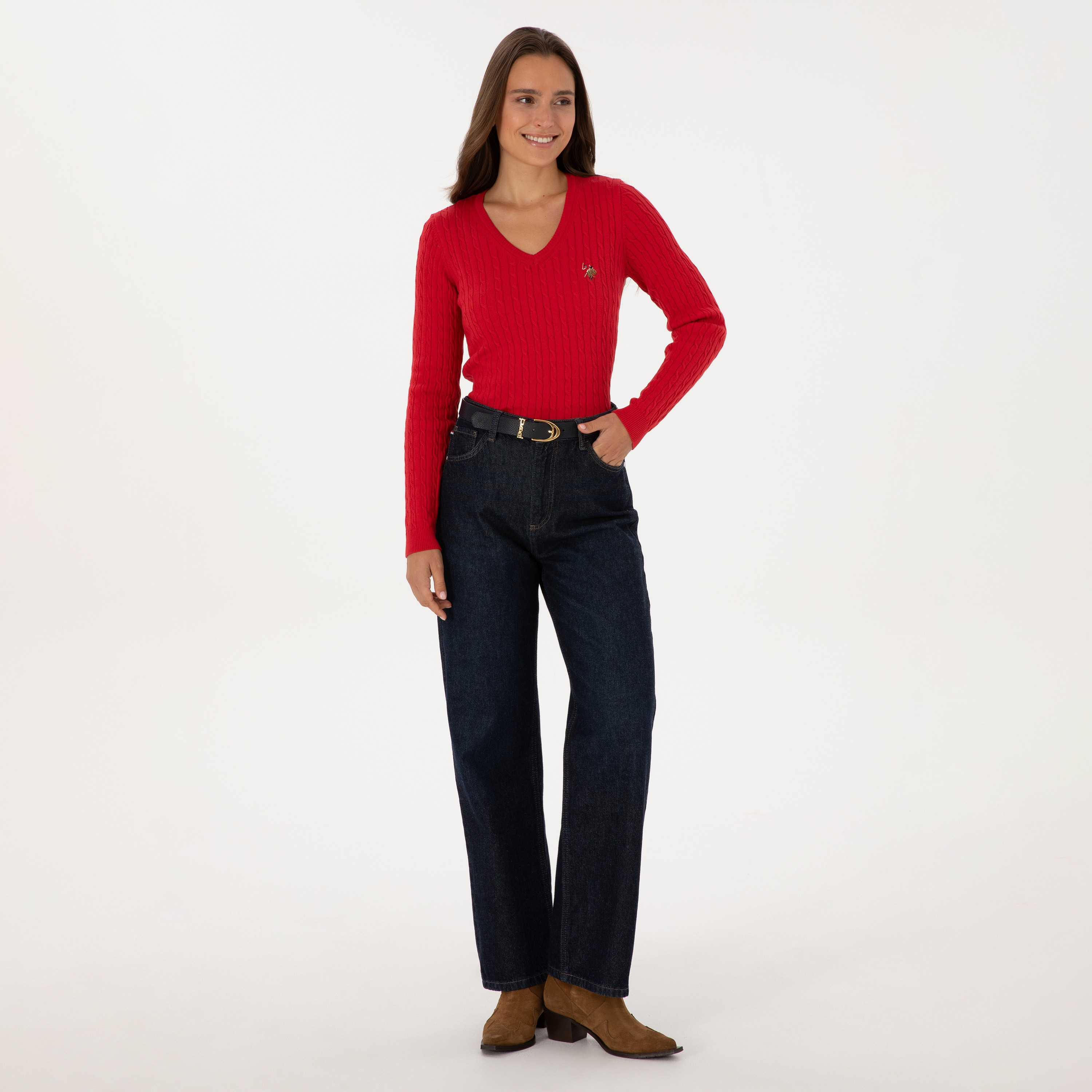 كنزة نسائية برقبة V محبوكة بالكابل وأكمام طويلة من يو إس بولو أسسن-women-winterwear-cardigansandjumpers-jumpers-image-18